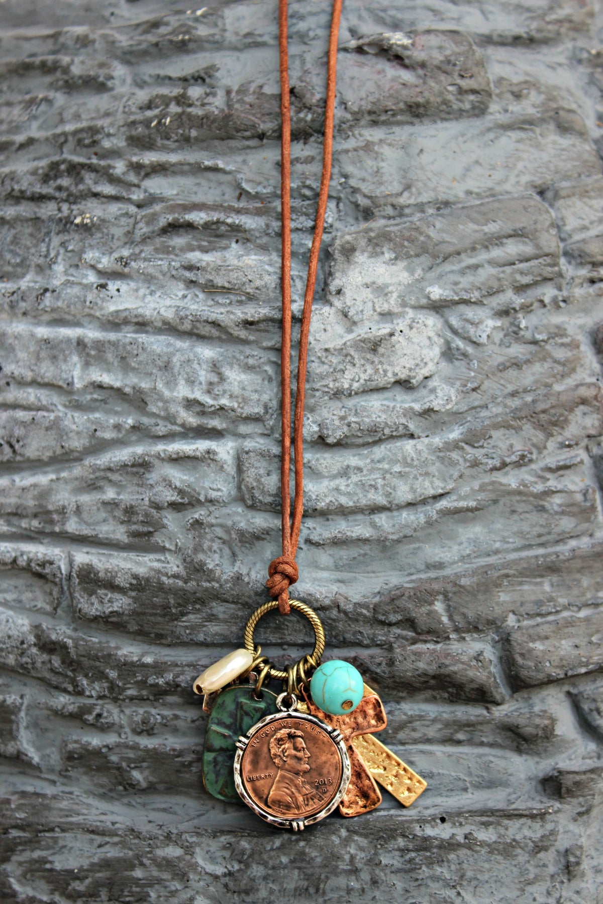 Crosses and Charms Necklace, Copper