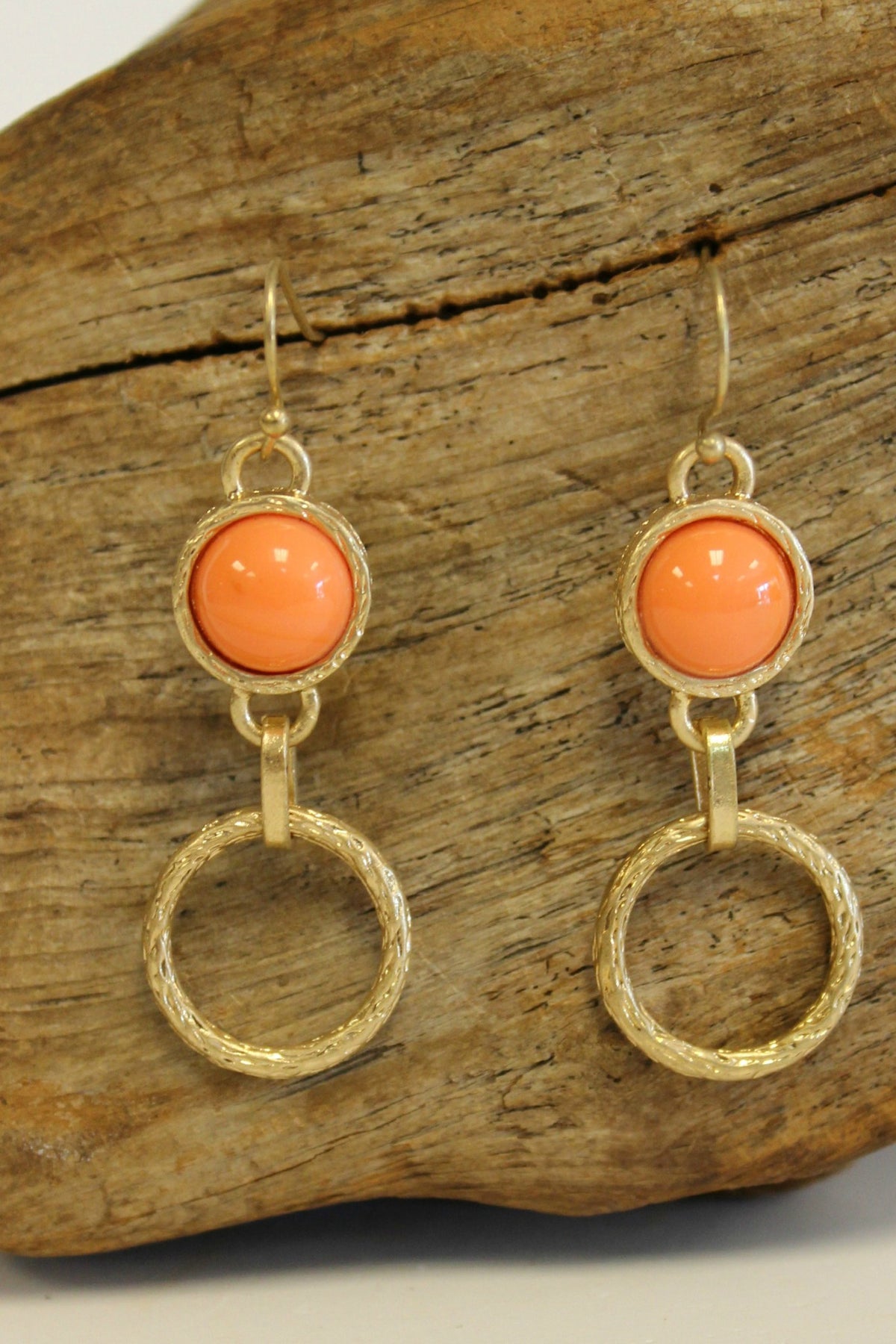Etched Ring and Bead Earrings, Orange