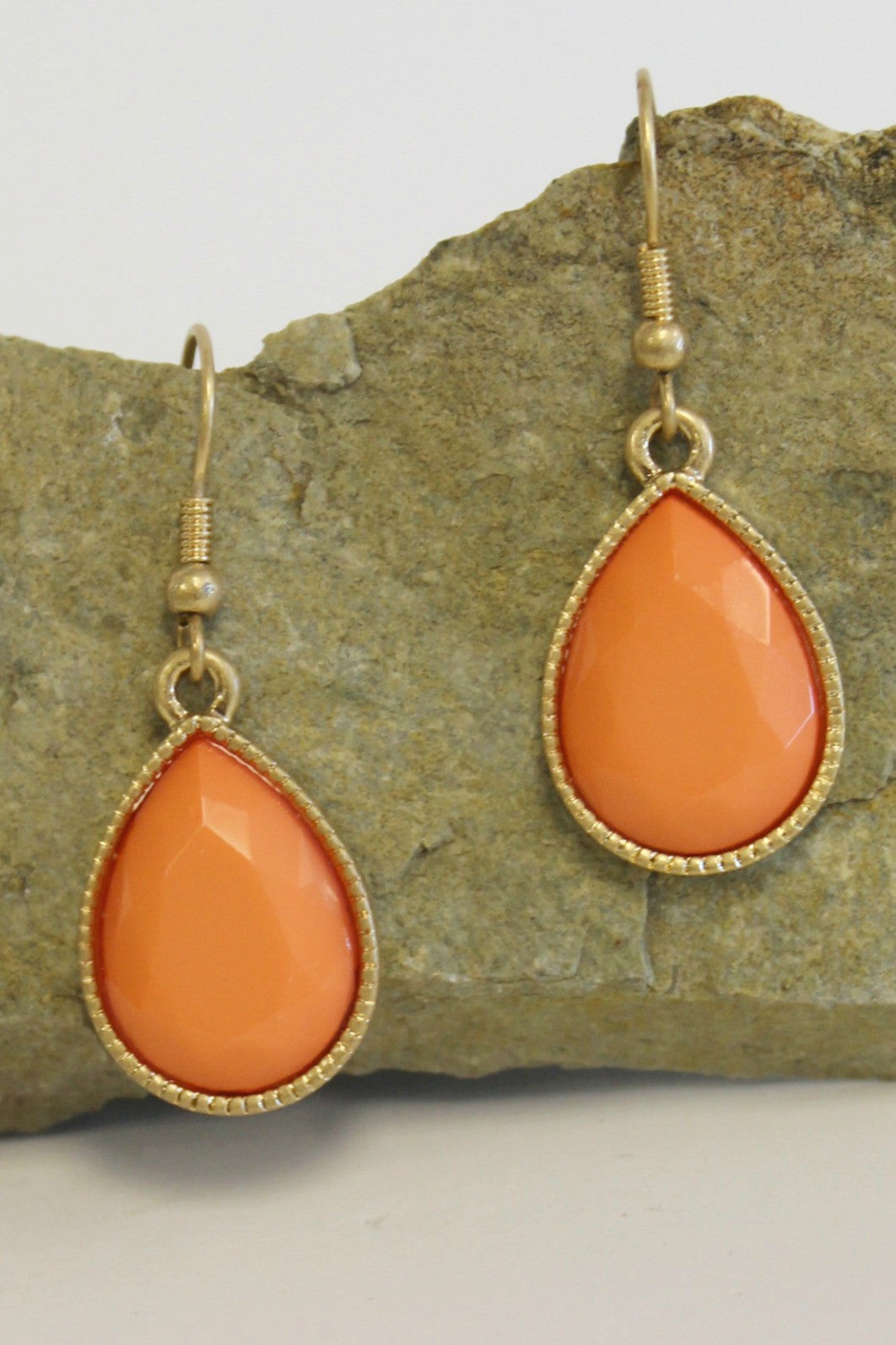 Faceted Teardrop Earrings, Orange