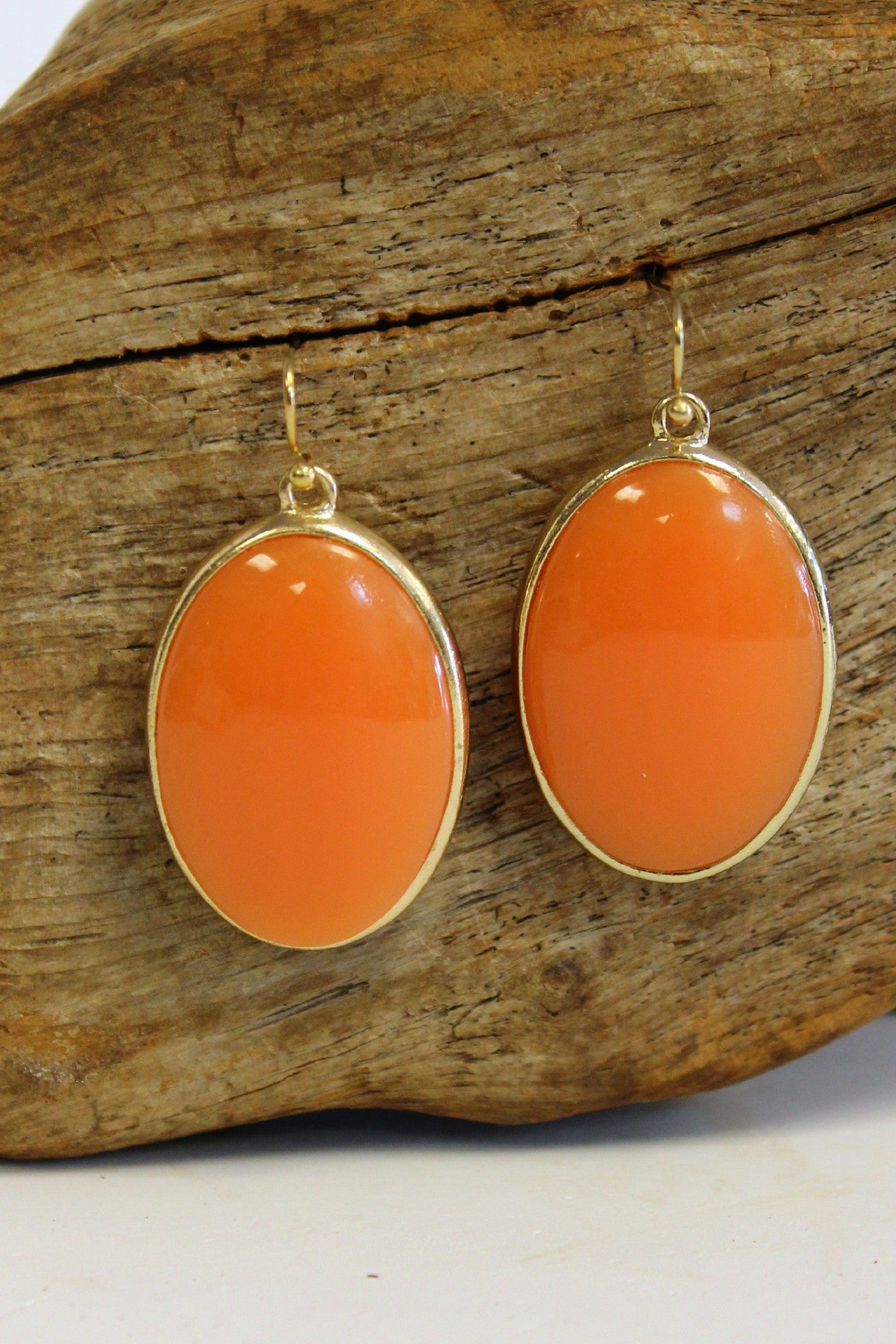 Oval Pillow Disk Earrings, Orange