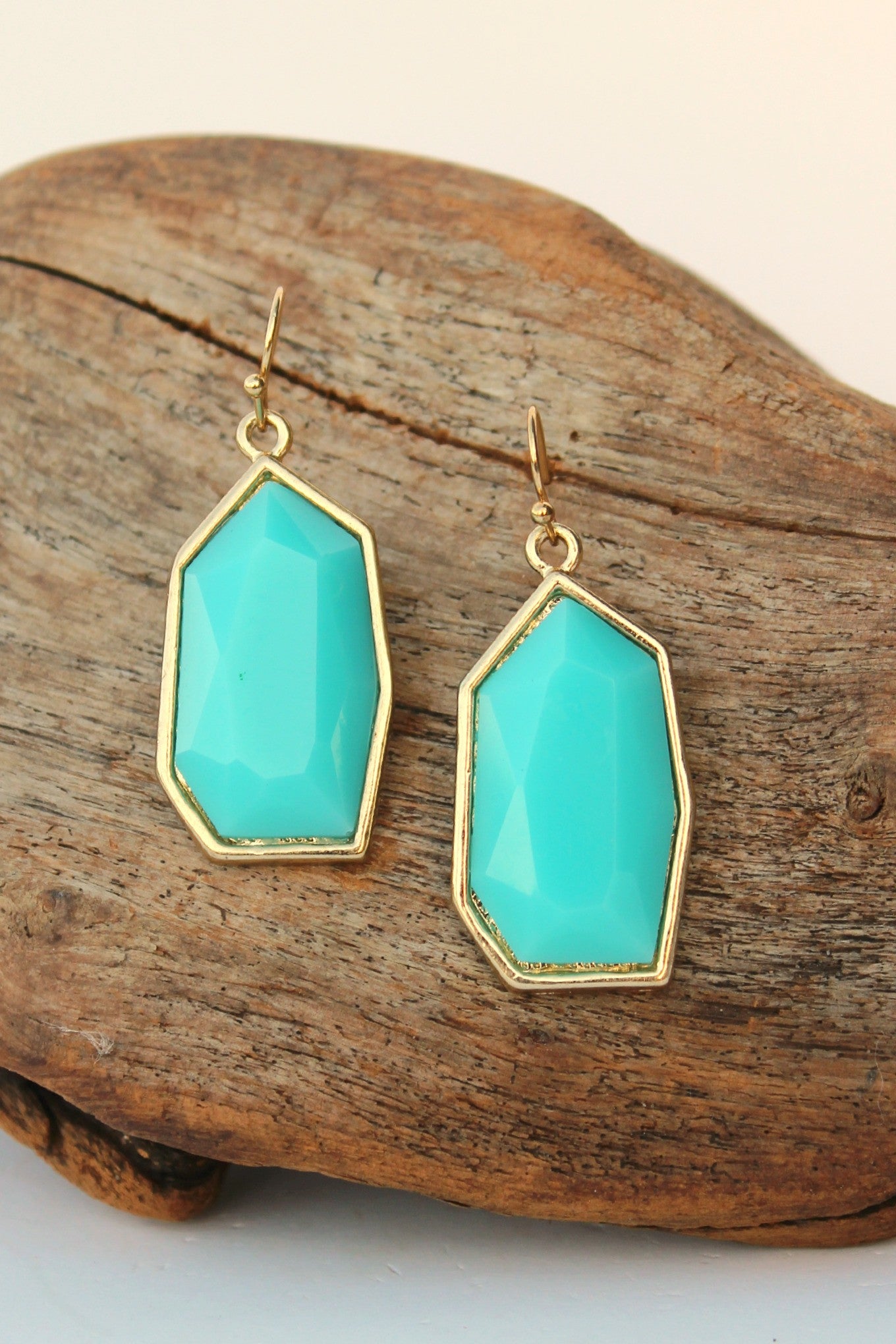 Offset Pentagon Earrings, Aqua