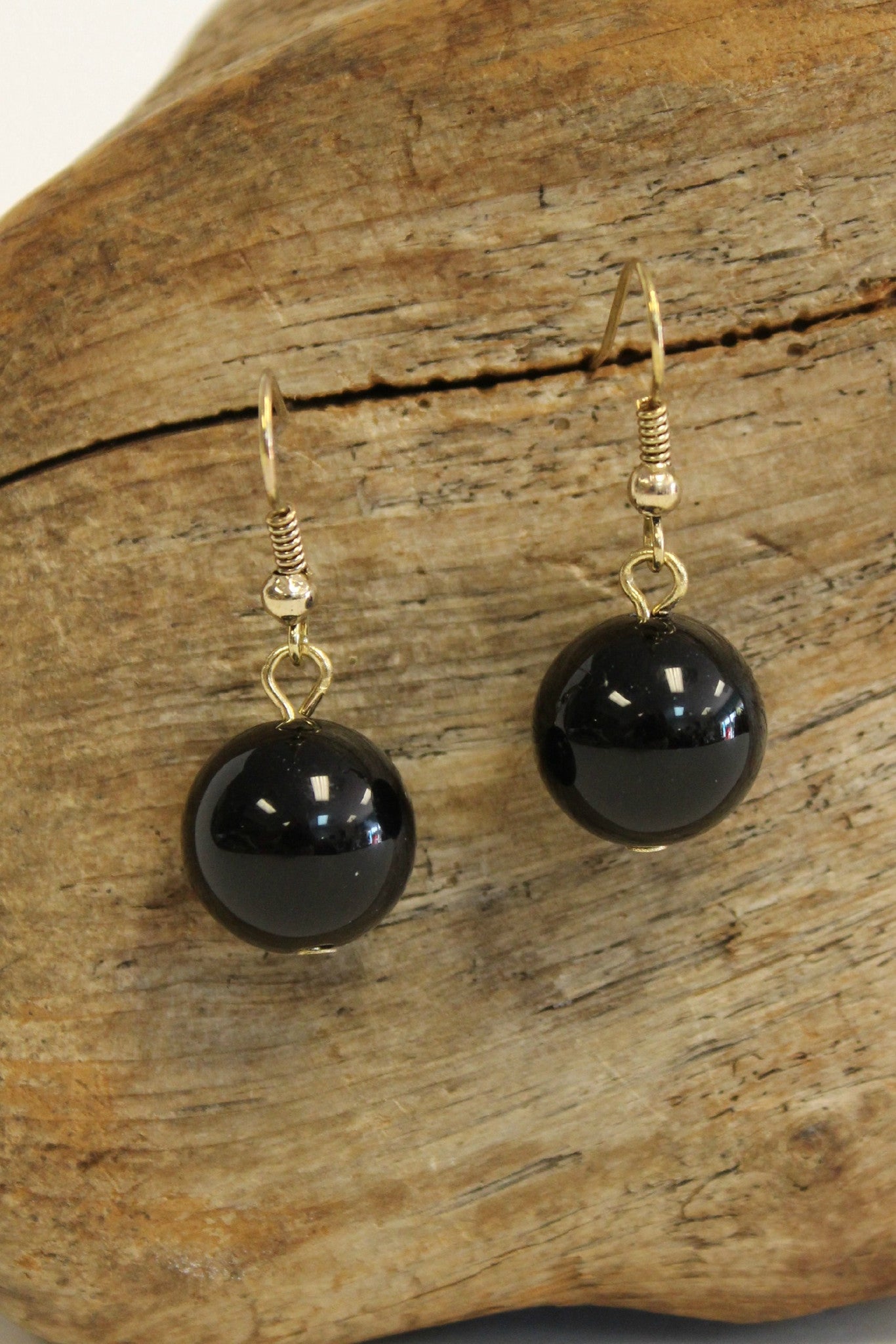 Single Bead Earrings, Black