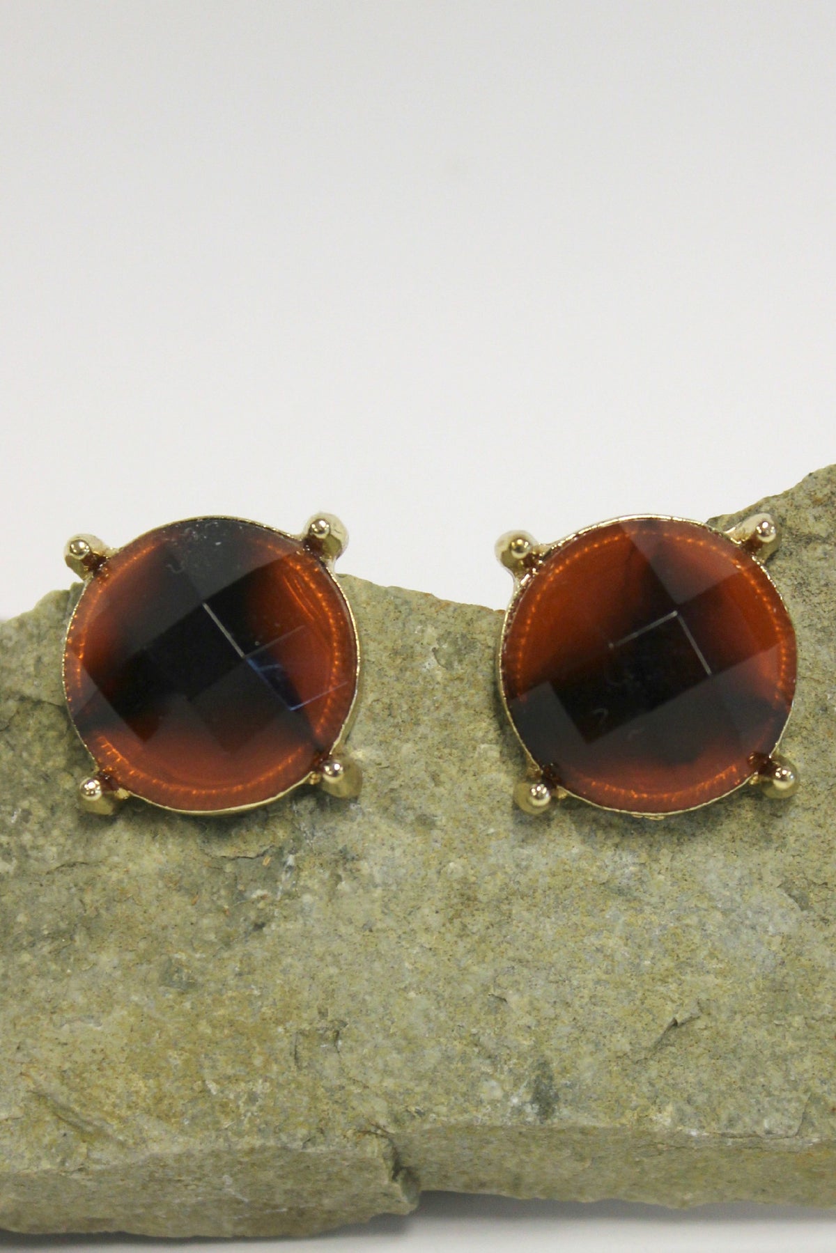 Tortoise Shell Disk Earrings, Brown