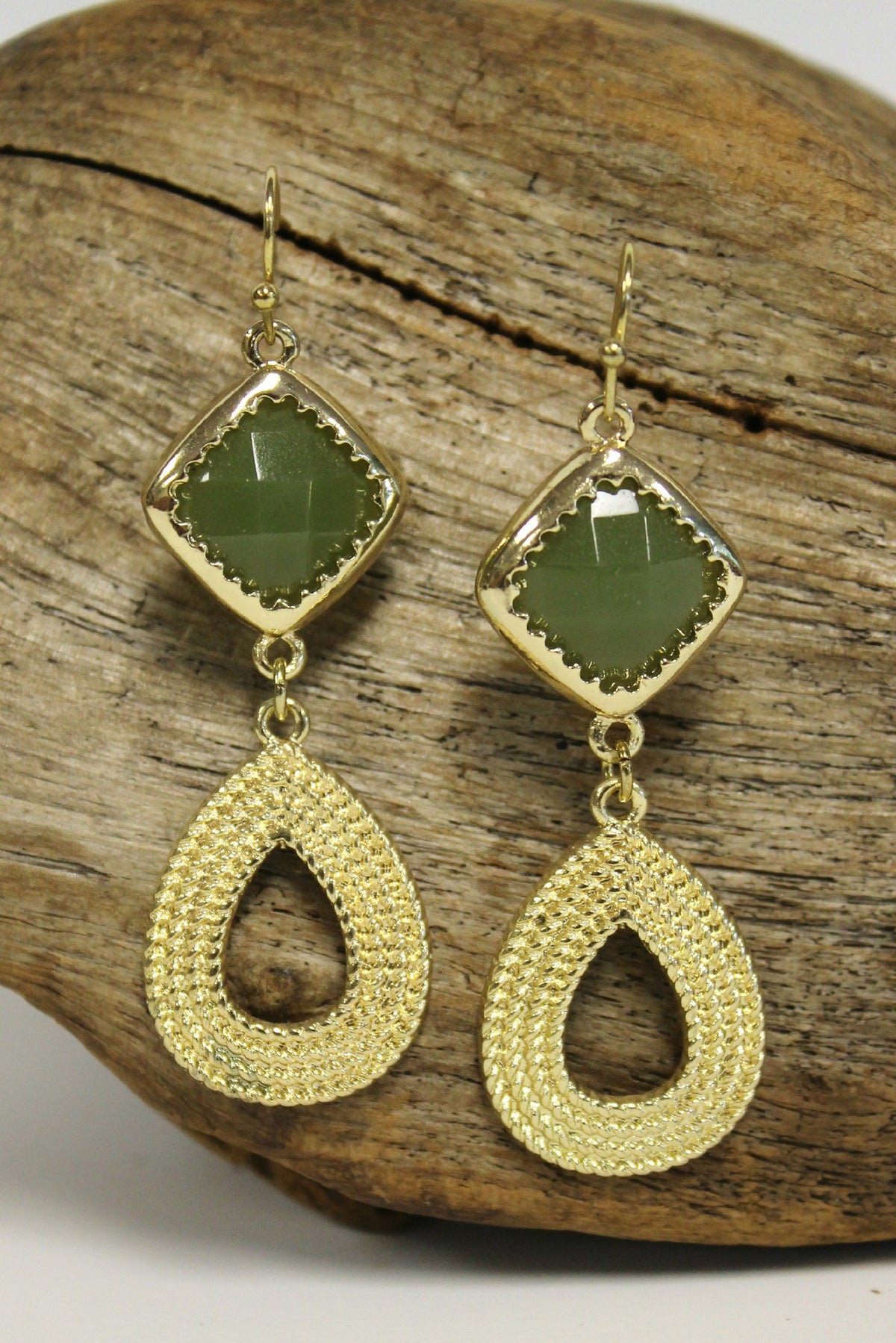 Teardrop Earrings, Olive Green