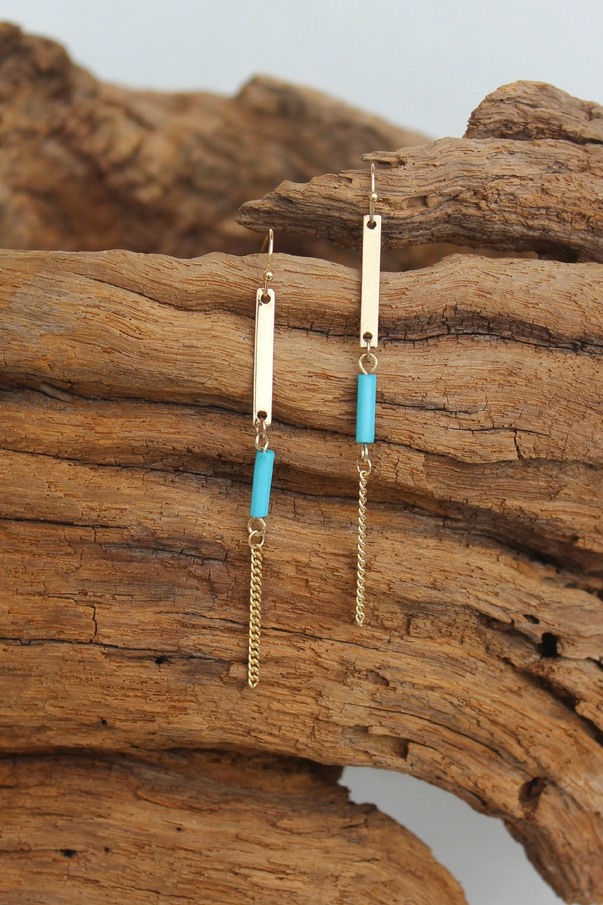Bar and Chain Earrings, Turquoise