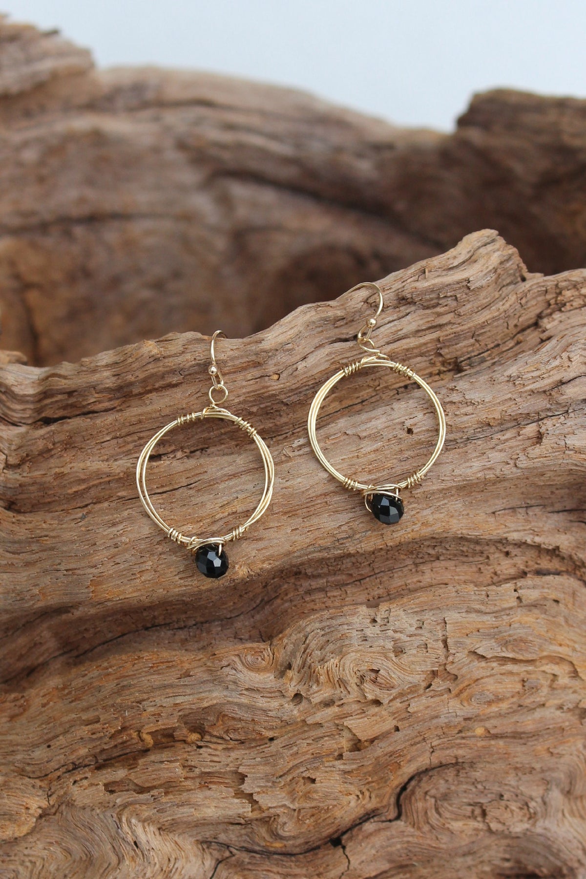 Single Beaded Ring Earrings, Black