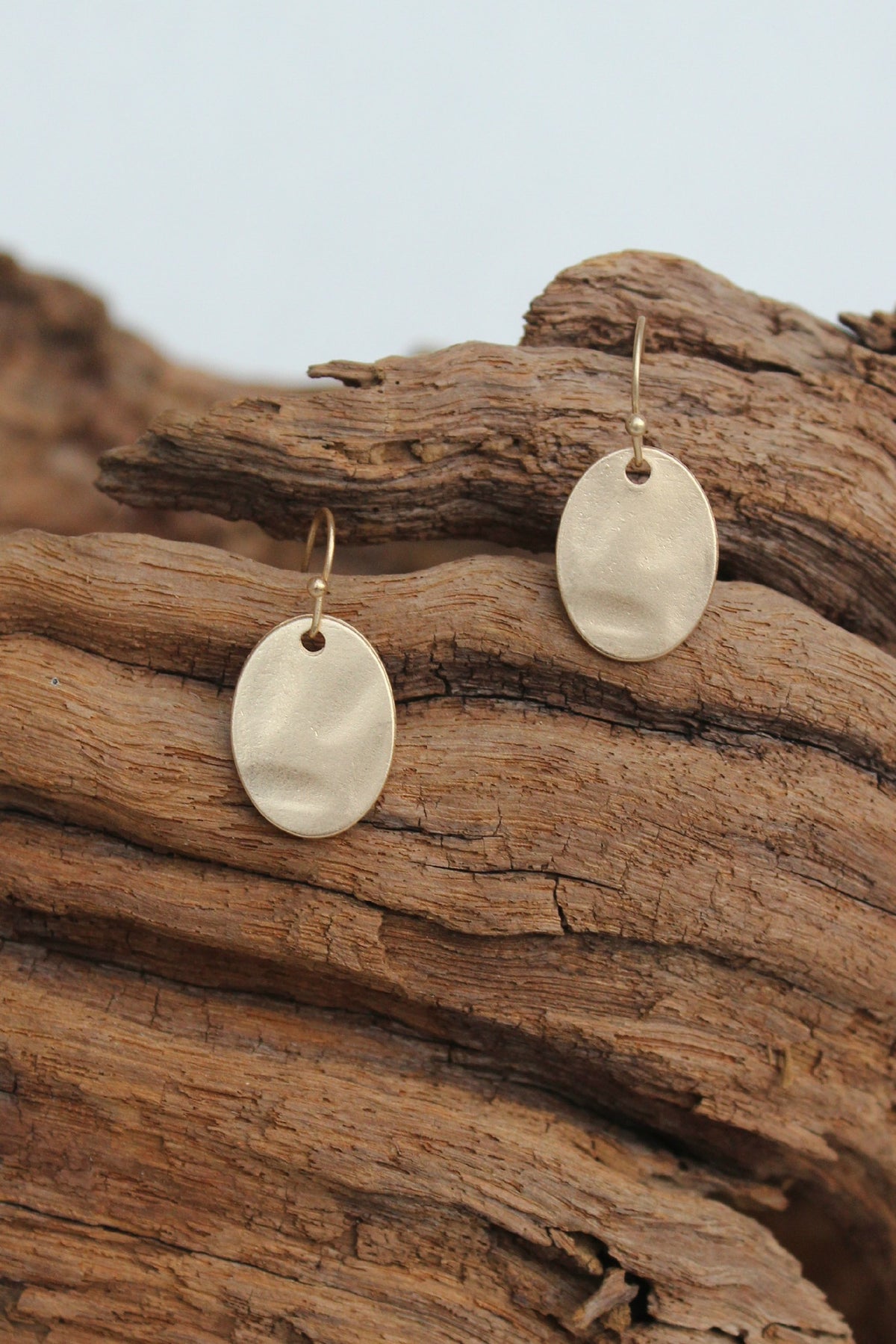 Soft Hammered Oval Earrings, Gold