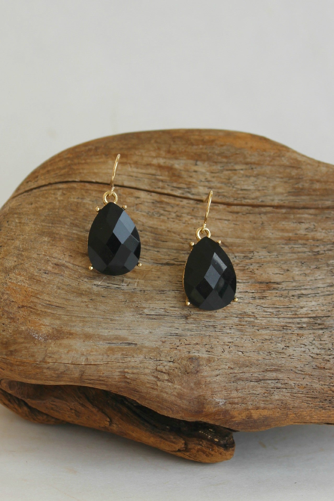 Faceted Teardrop Earrings, Black