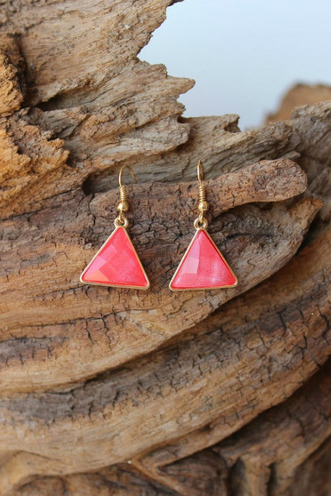Faceted Triangle Earrings, Coral
