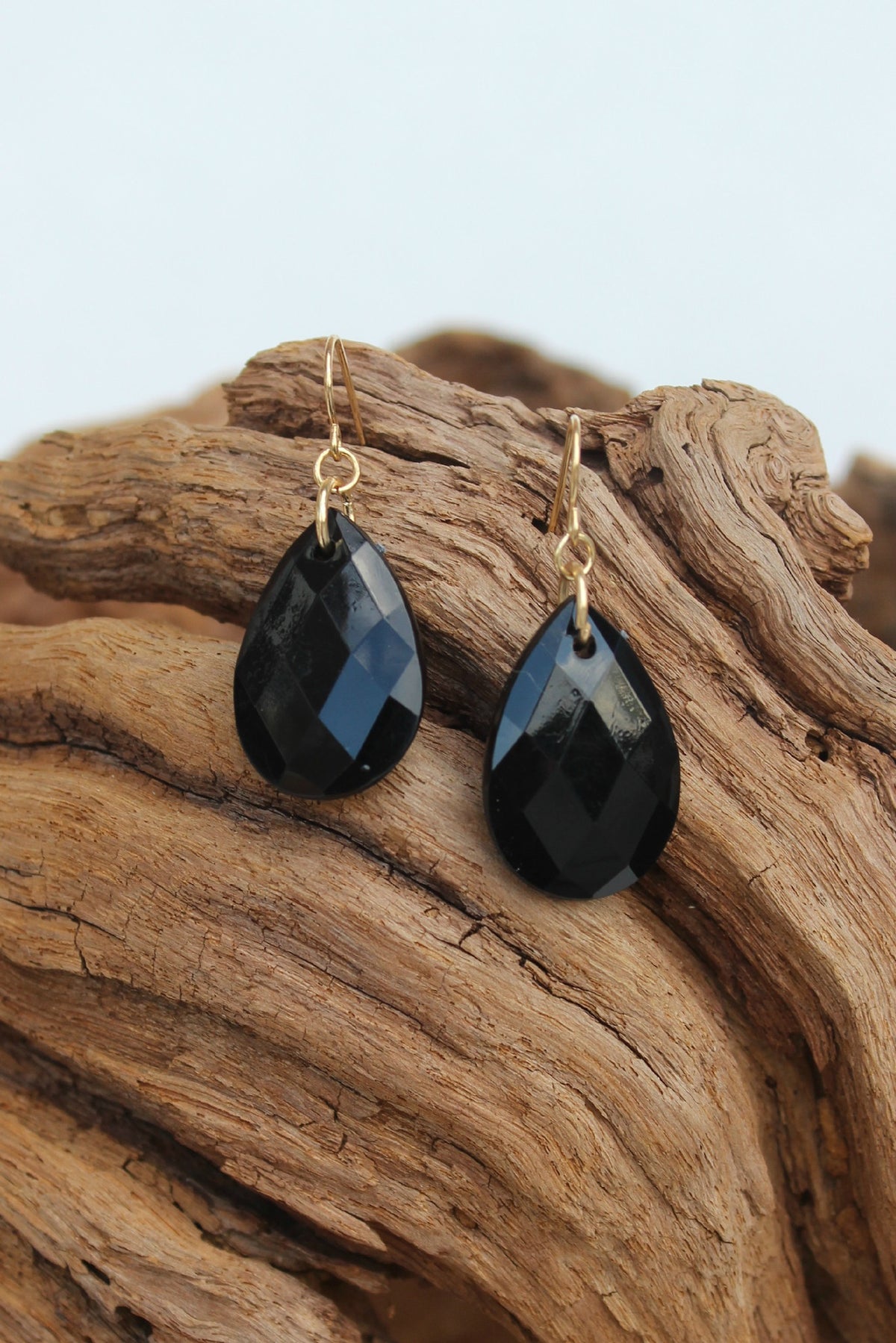 Faceted Teardrop Earrings, Black