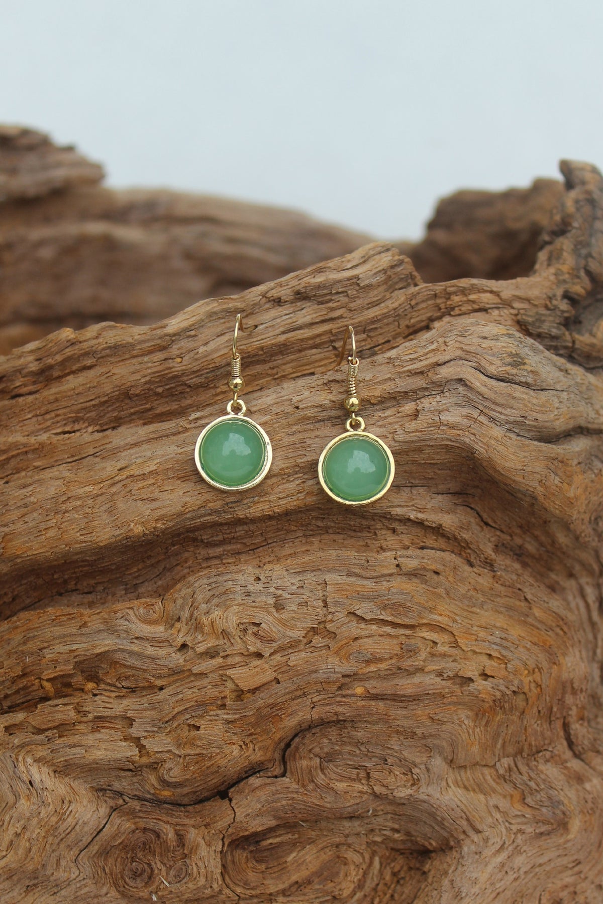 Polished Half Bead Earrings, Green