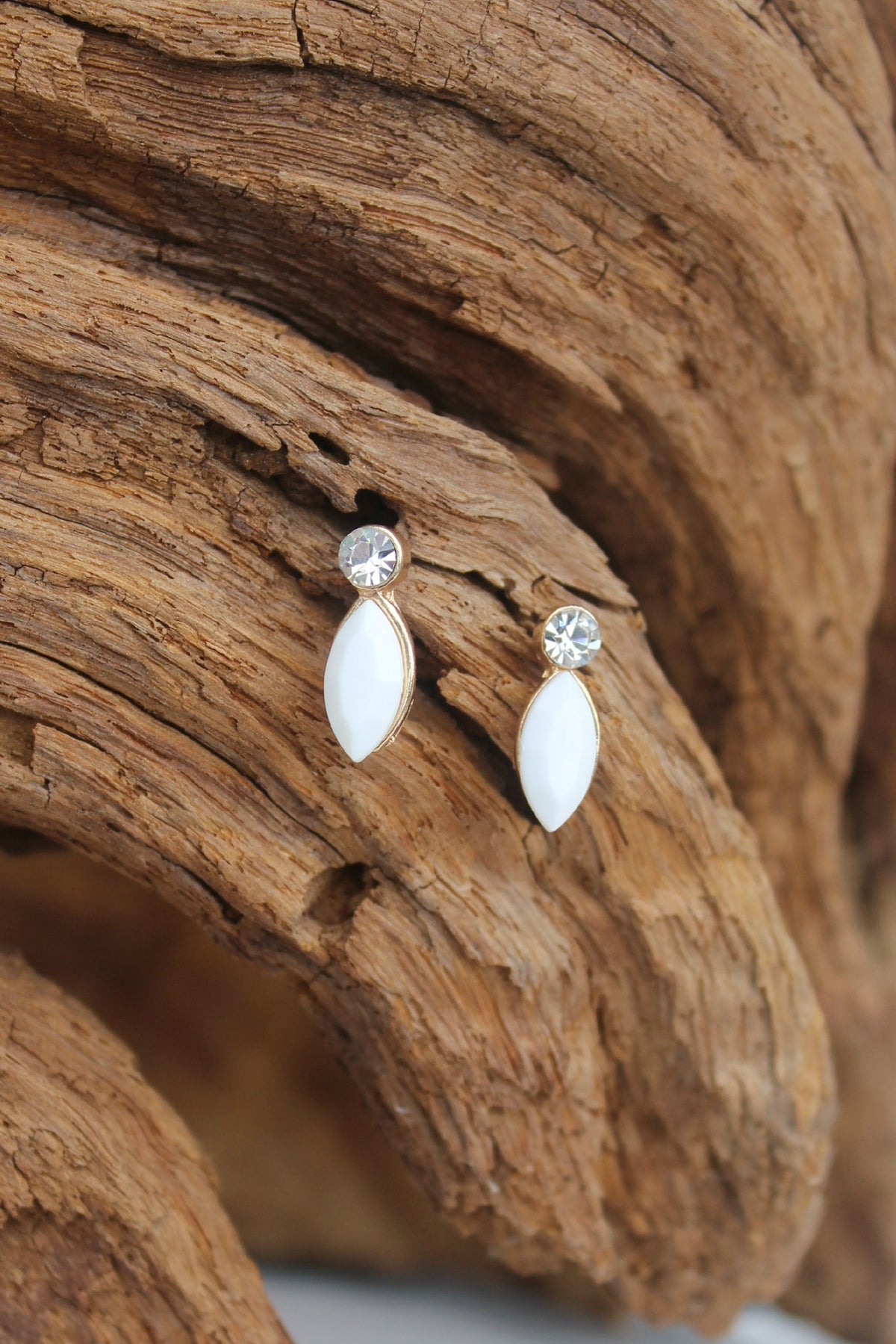 Crystal and Marquise Earrings, White