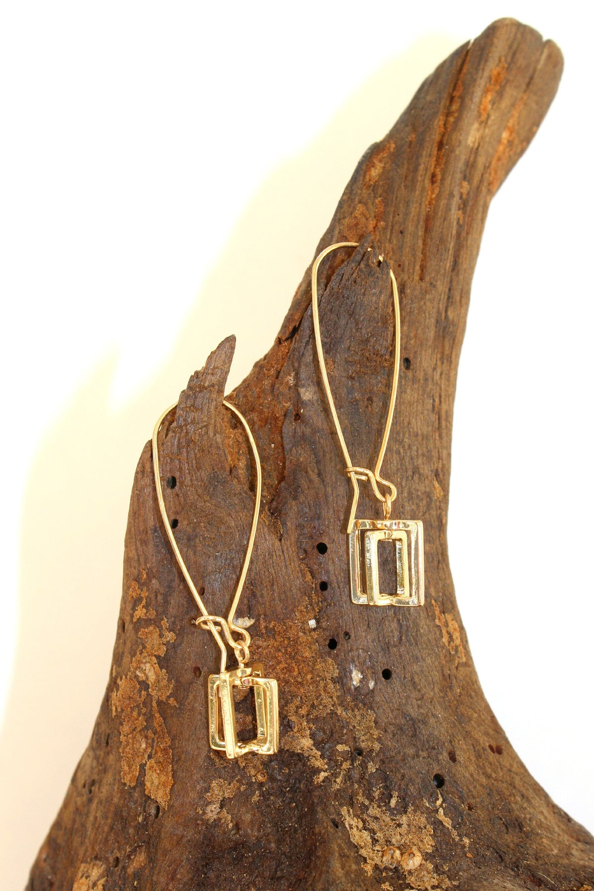 Double Square Earrings, Gold