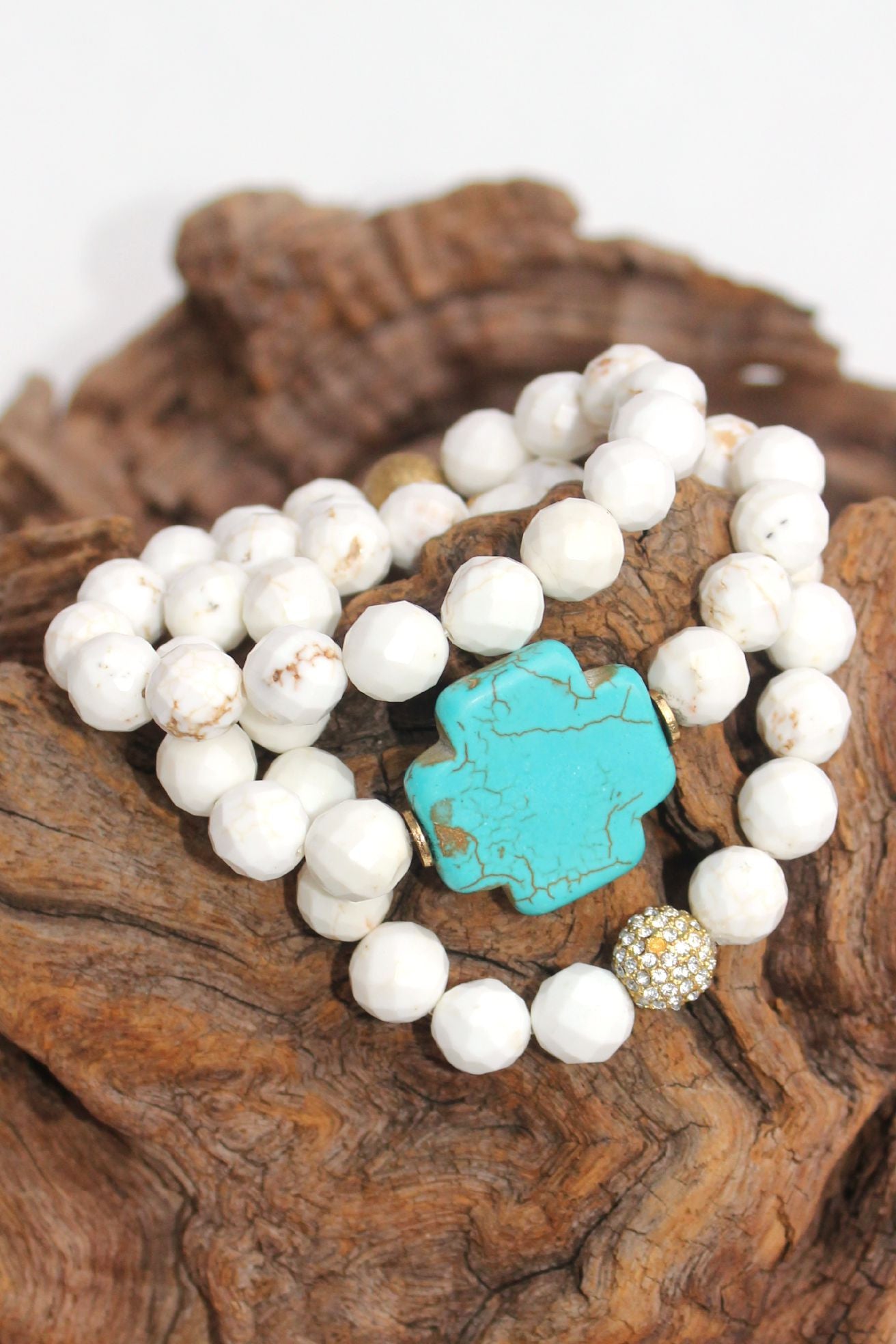 Swara Jewelry: Cross Bracelet Set, White