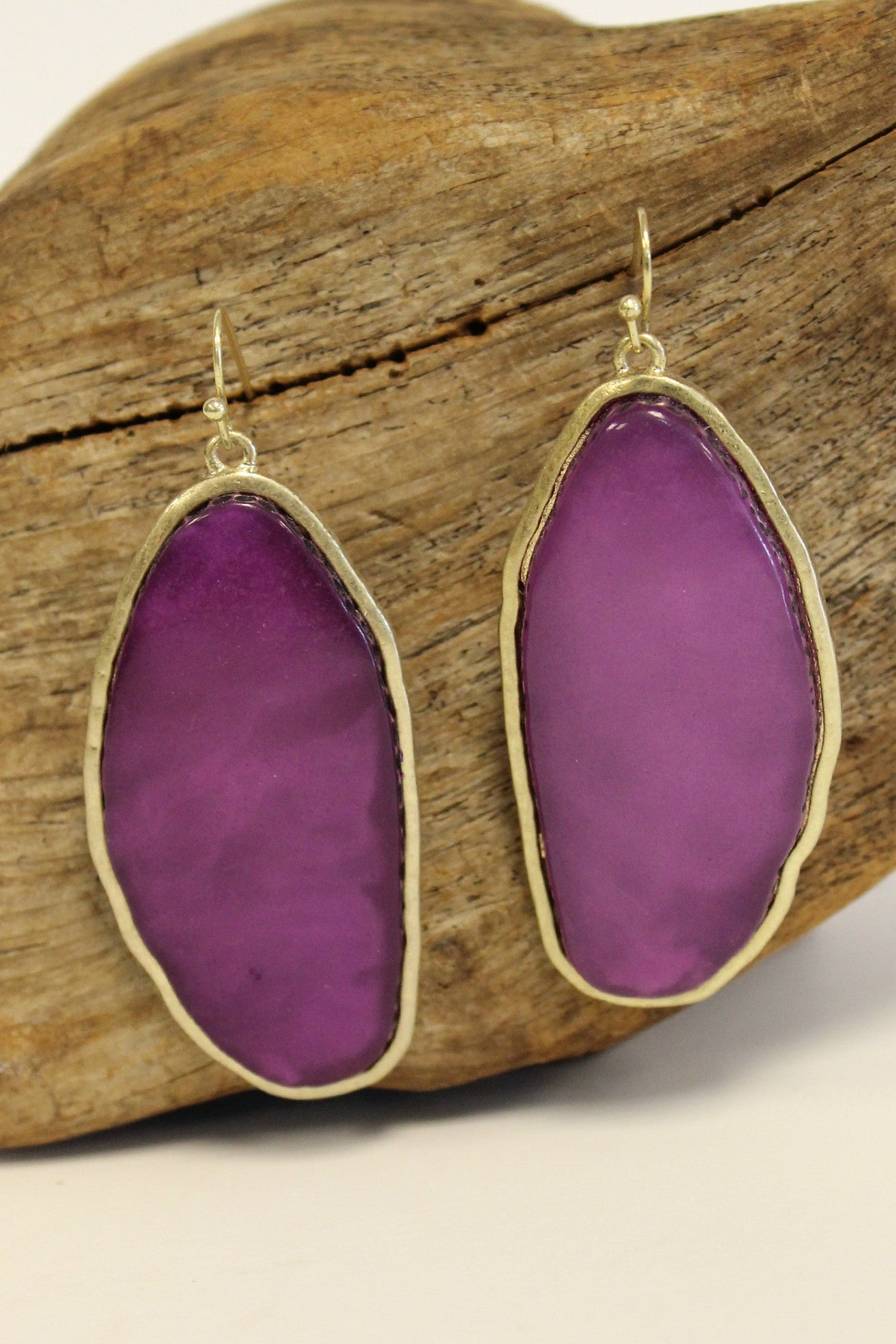 Elongated Disk Earrings, Purple
