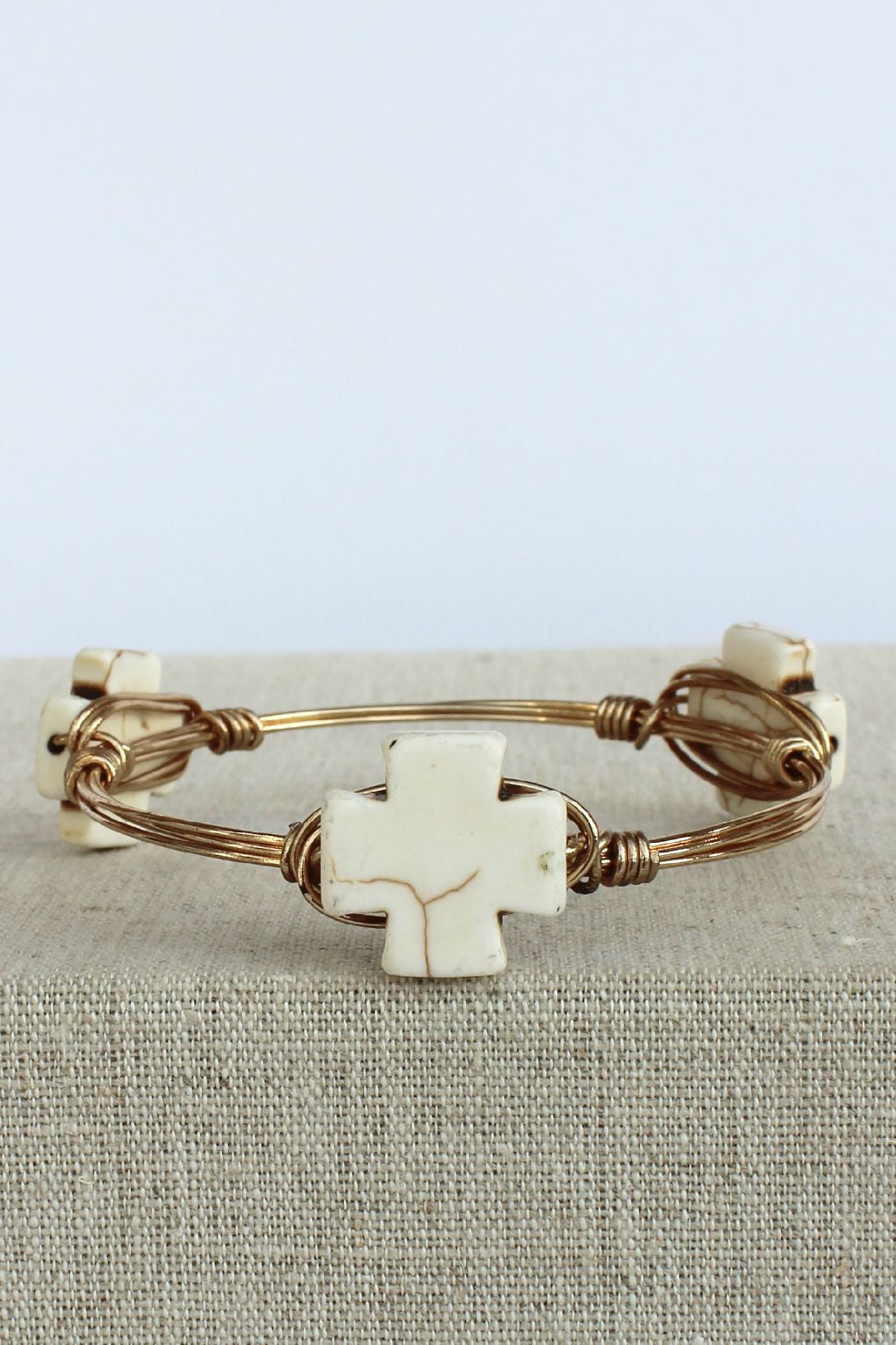 Square Cross Bangle, White