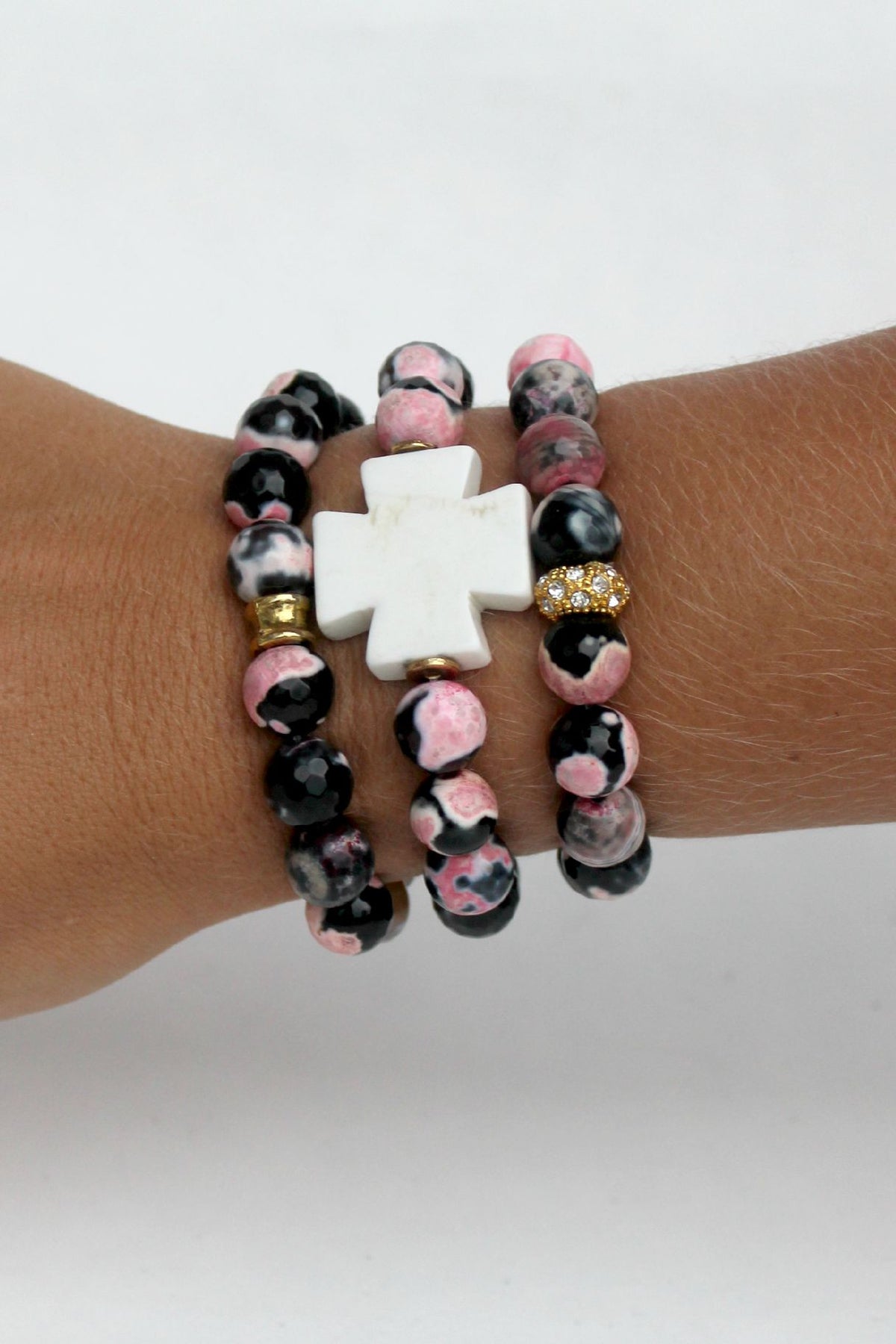 Swara Jewelry: Cross Bracelet, Pink/Black