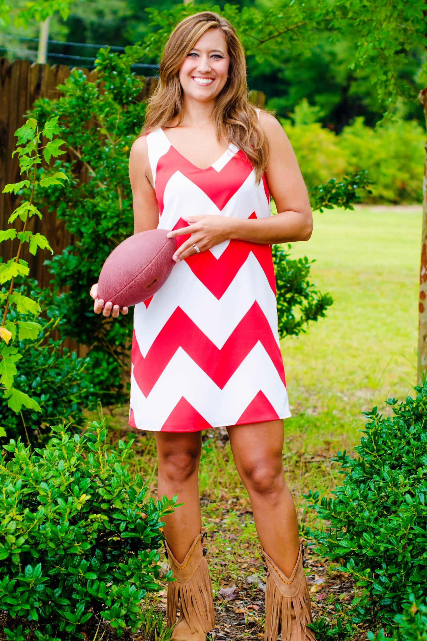 Shana Dress, Red/White Chevron