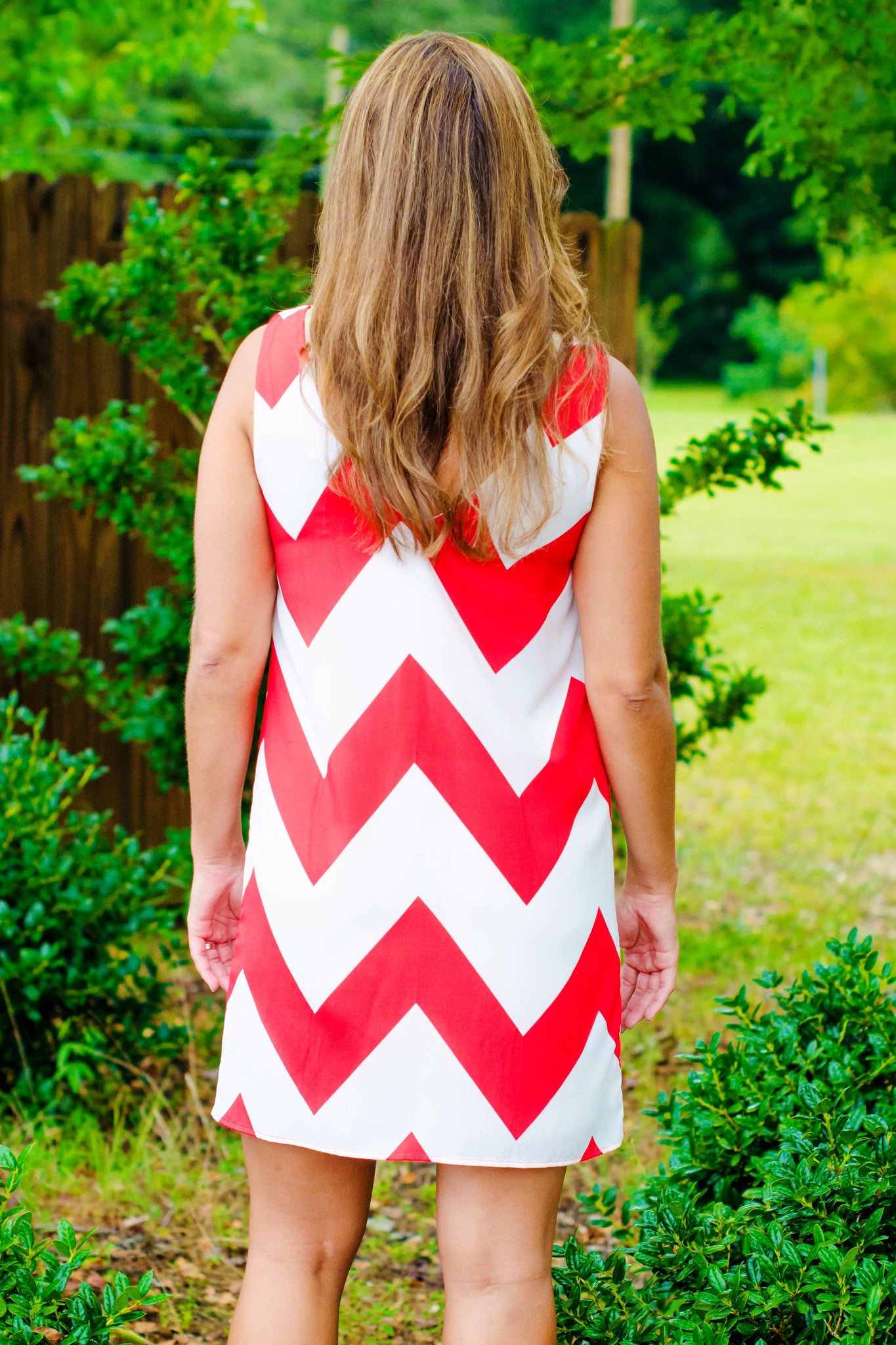 Shana Dress, Red/White Chevron
