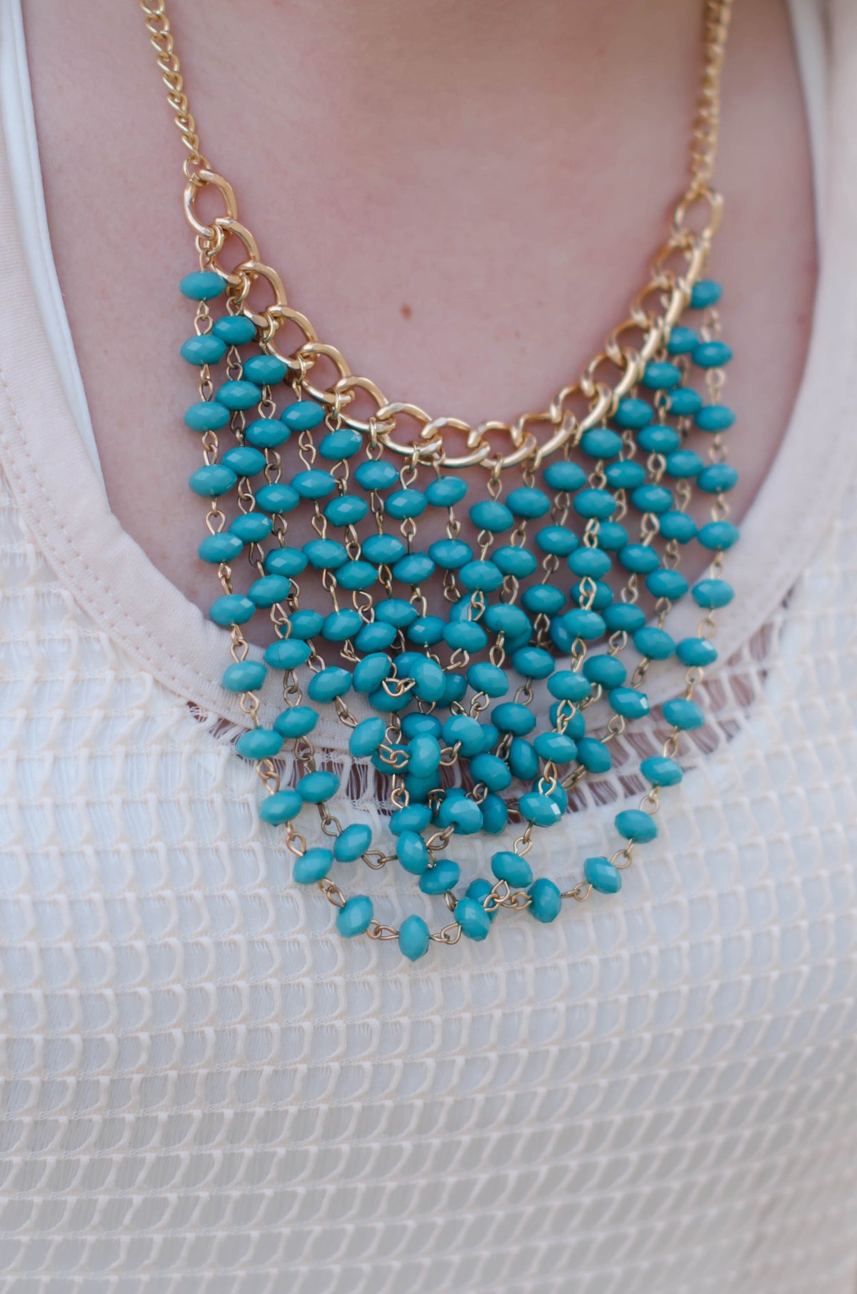 Beaded Bib Necklace, Turquoise