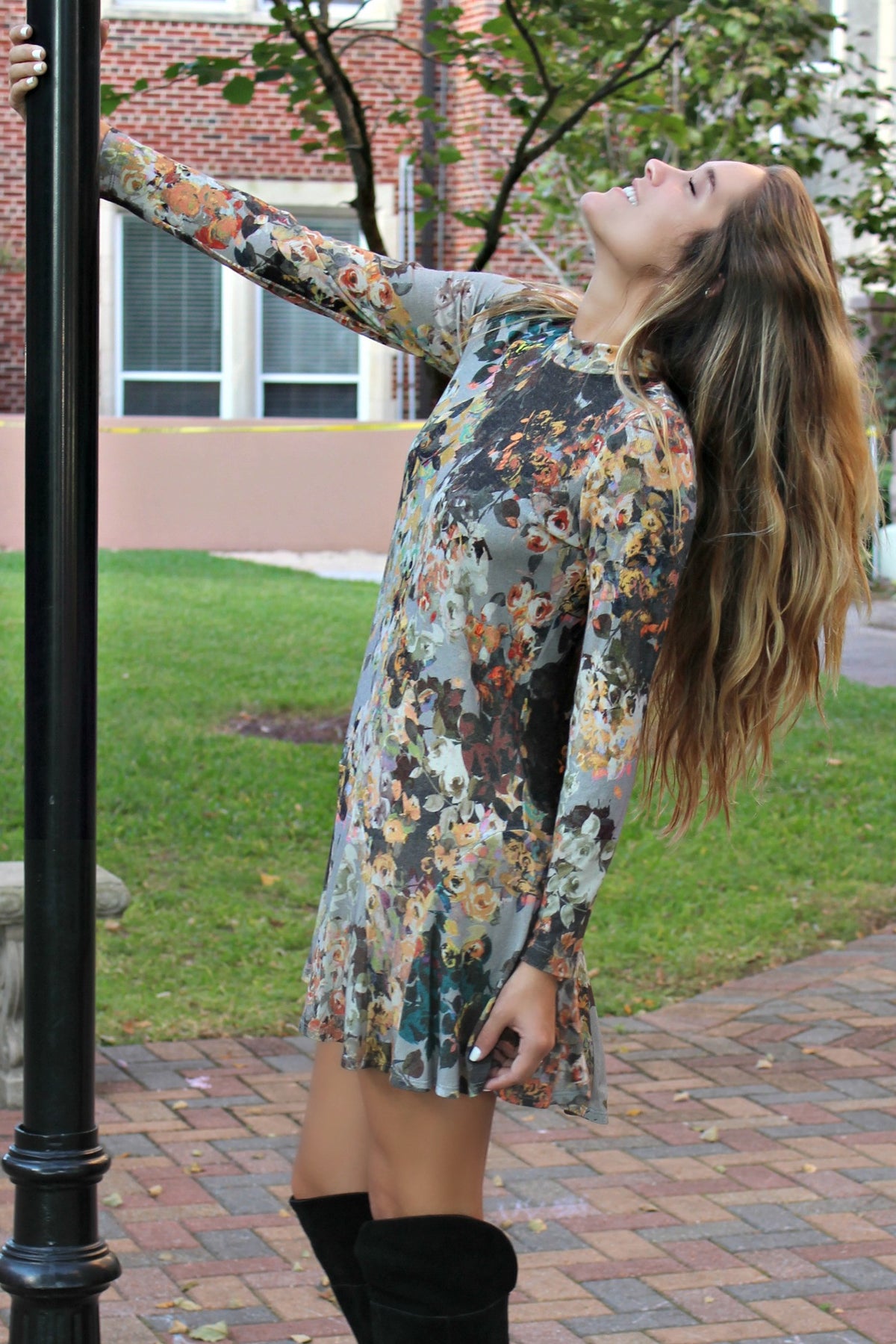 Uncle Frank: Fall Floral Dress, Gray