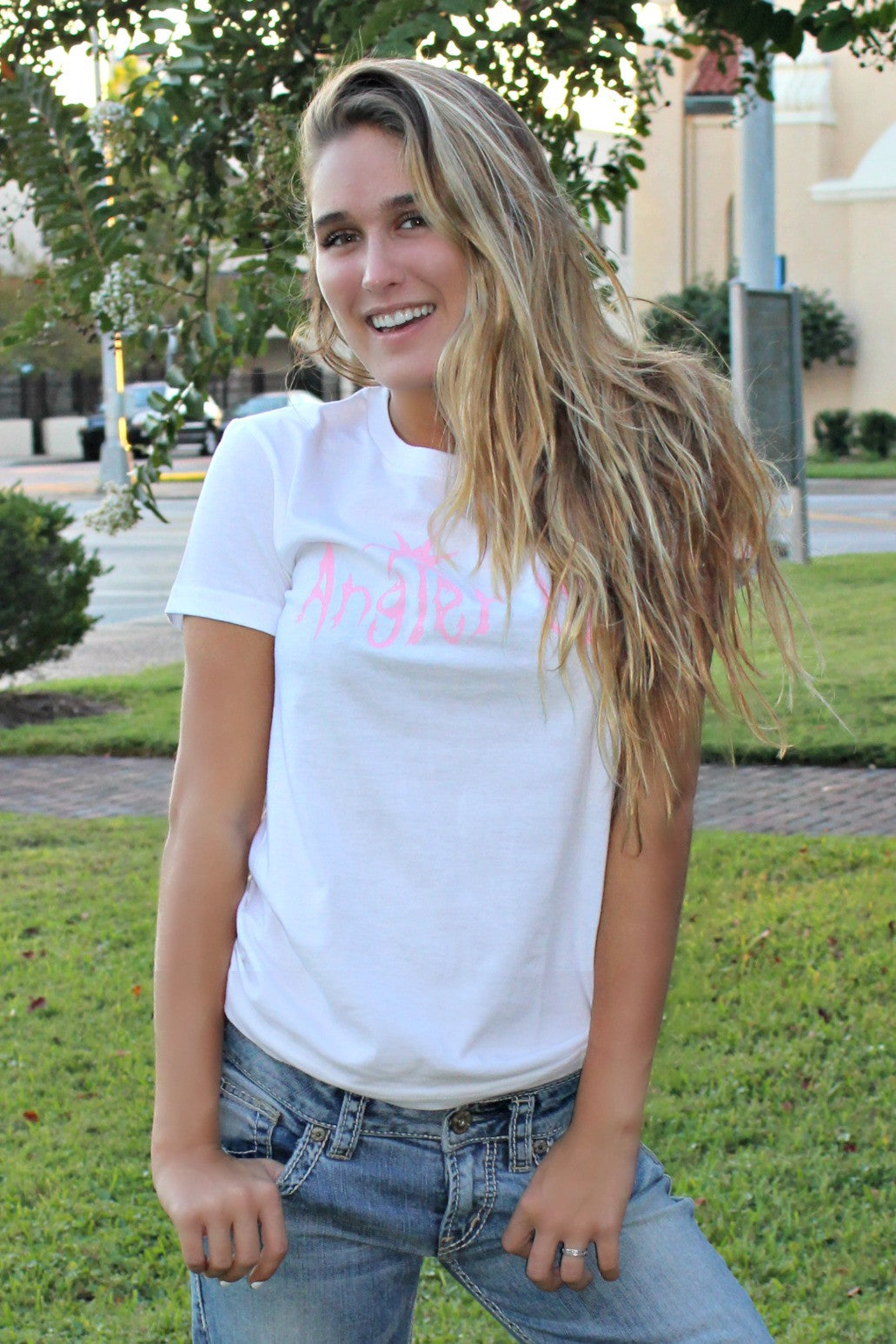 Angler Up: Fitted Short Sleeve Tee, White