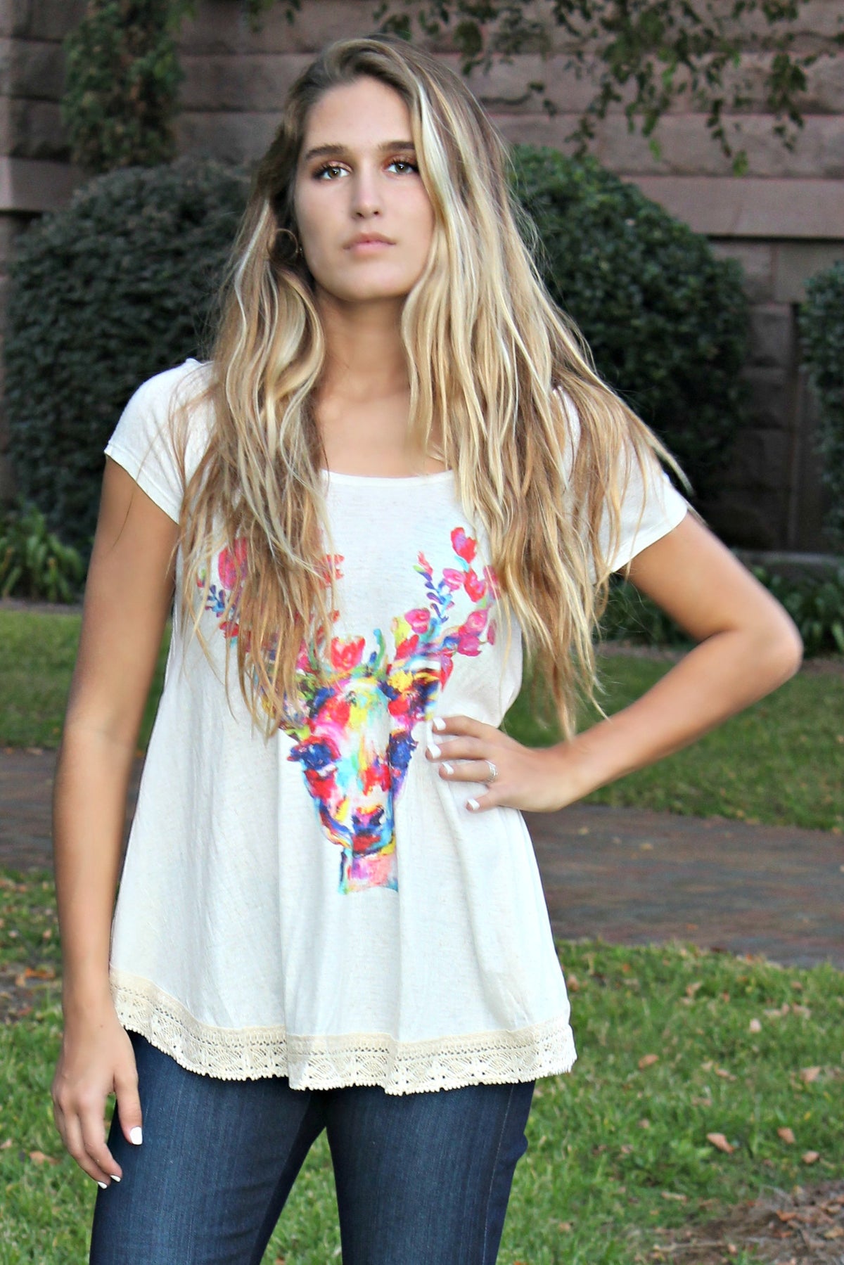 Judith March: Deer Head Top, Cream