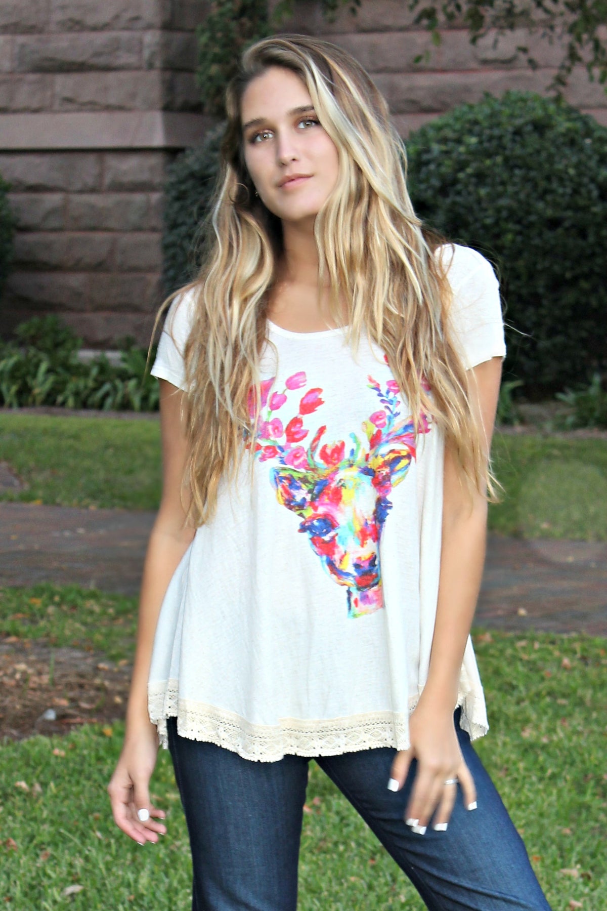 Judith March: Deer Head Top, Cream