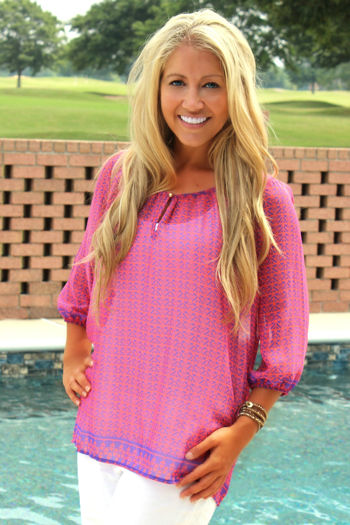 Everly: Mamie Blouse, Pink and Blue