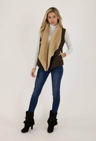 Judith March: Check Mate Jacquard Vest w/Shearling Lining