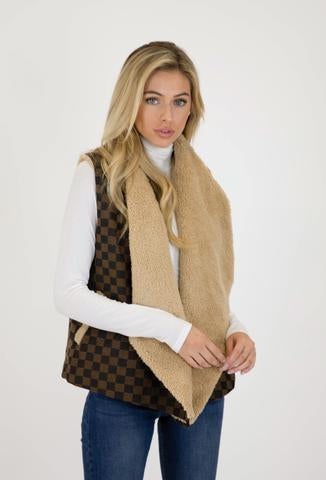 Judith March: Check Mate Jacquard Vest w/Shearling Lining