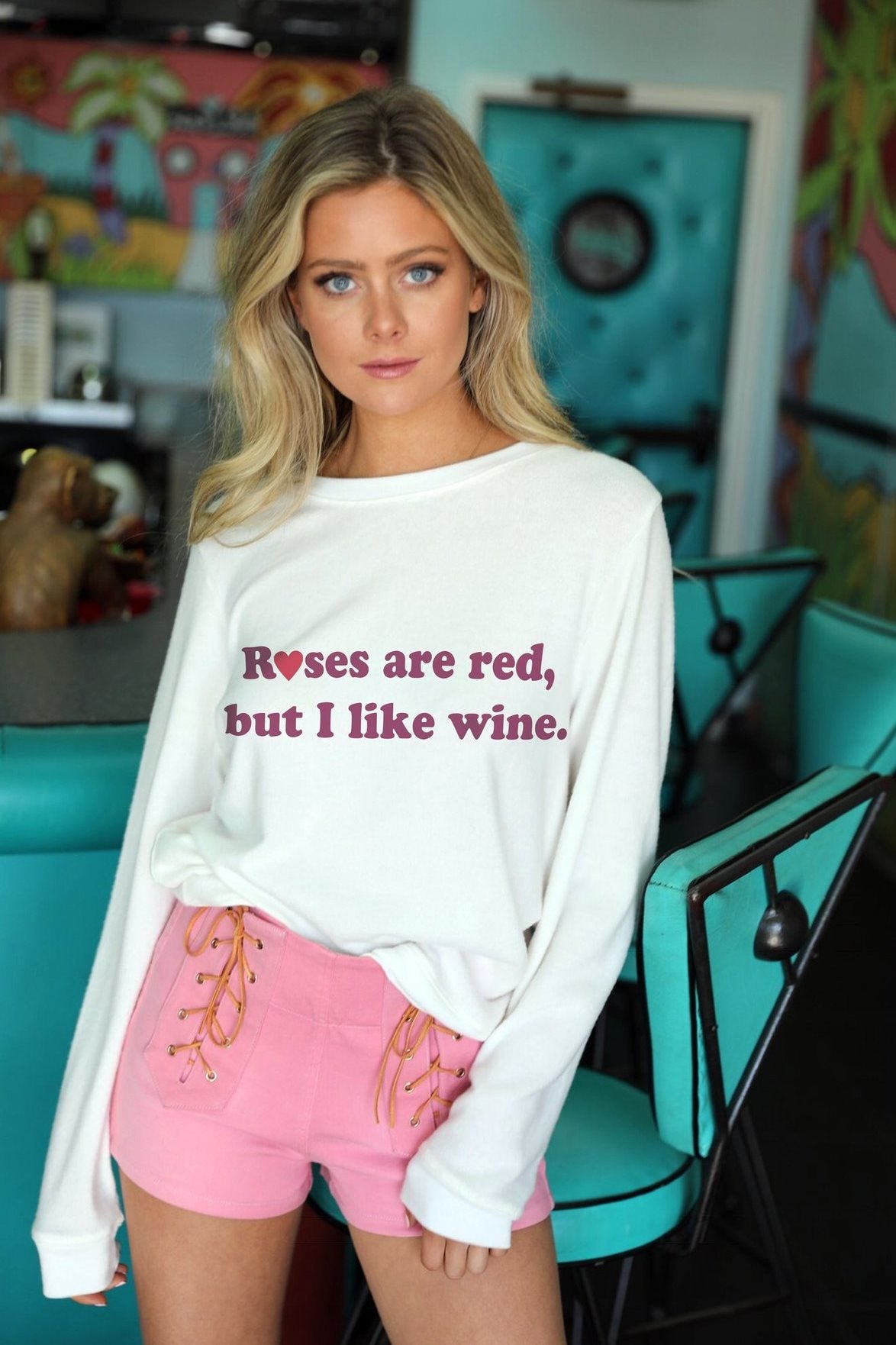 Judith March: "Roses Are Red" Fuzzy Pullover, White