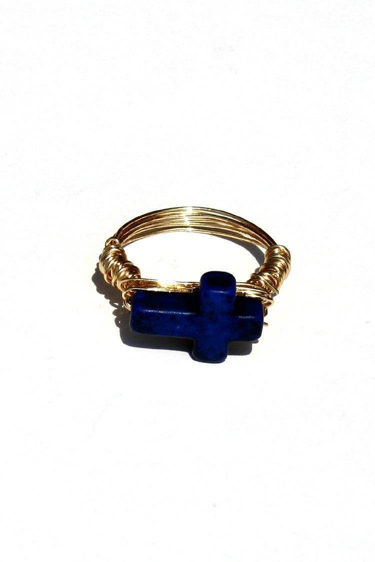 Swara Jewelry: Cross Gemstone Ring, Blue