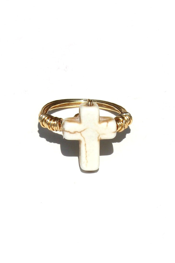 Swara Jewelry: Gemstone Cross Ring, Ivory