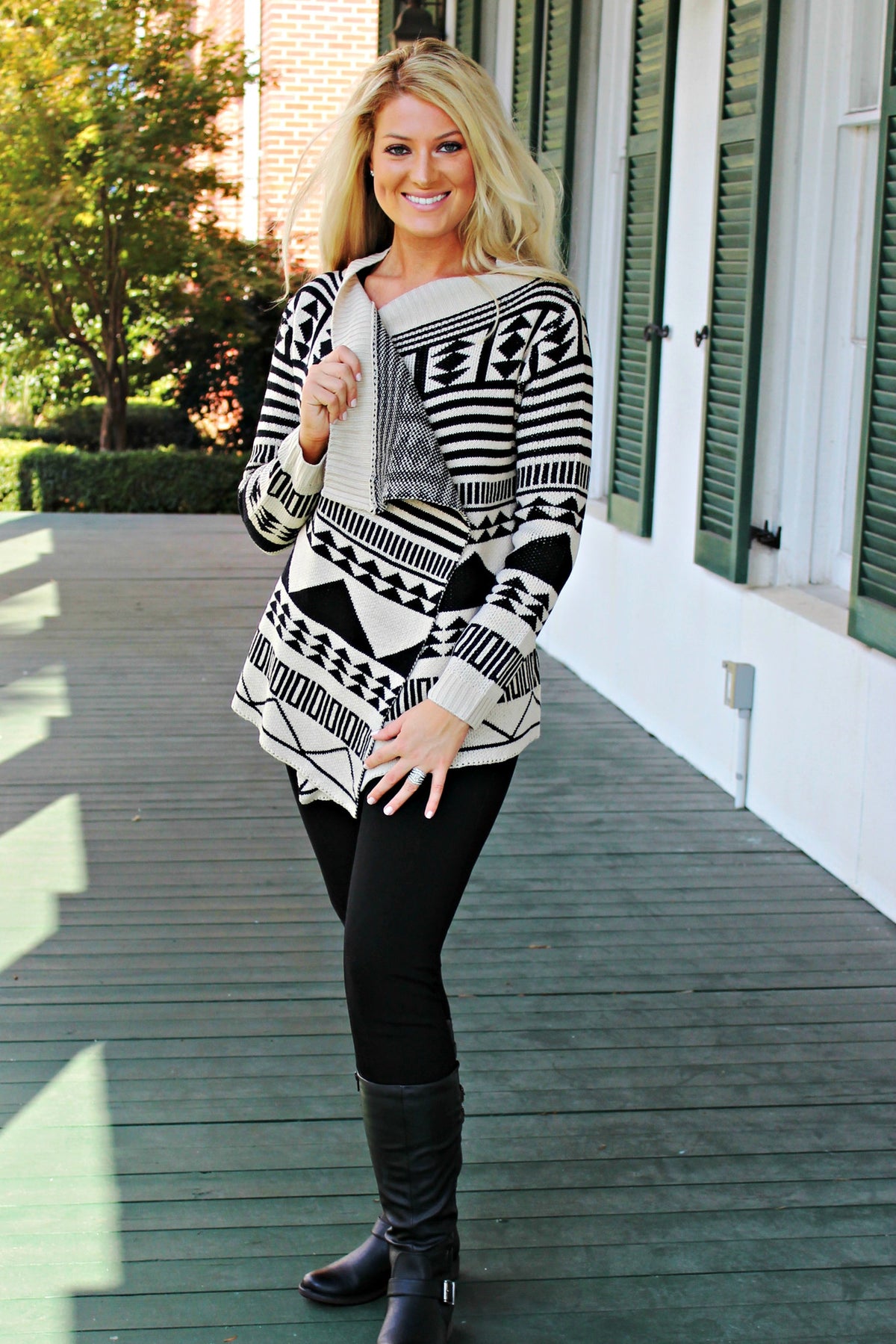 Waterfall Cardigan, Taupe/Black