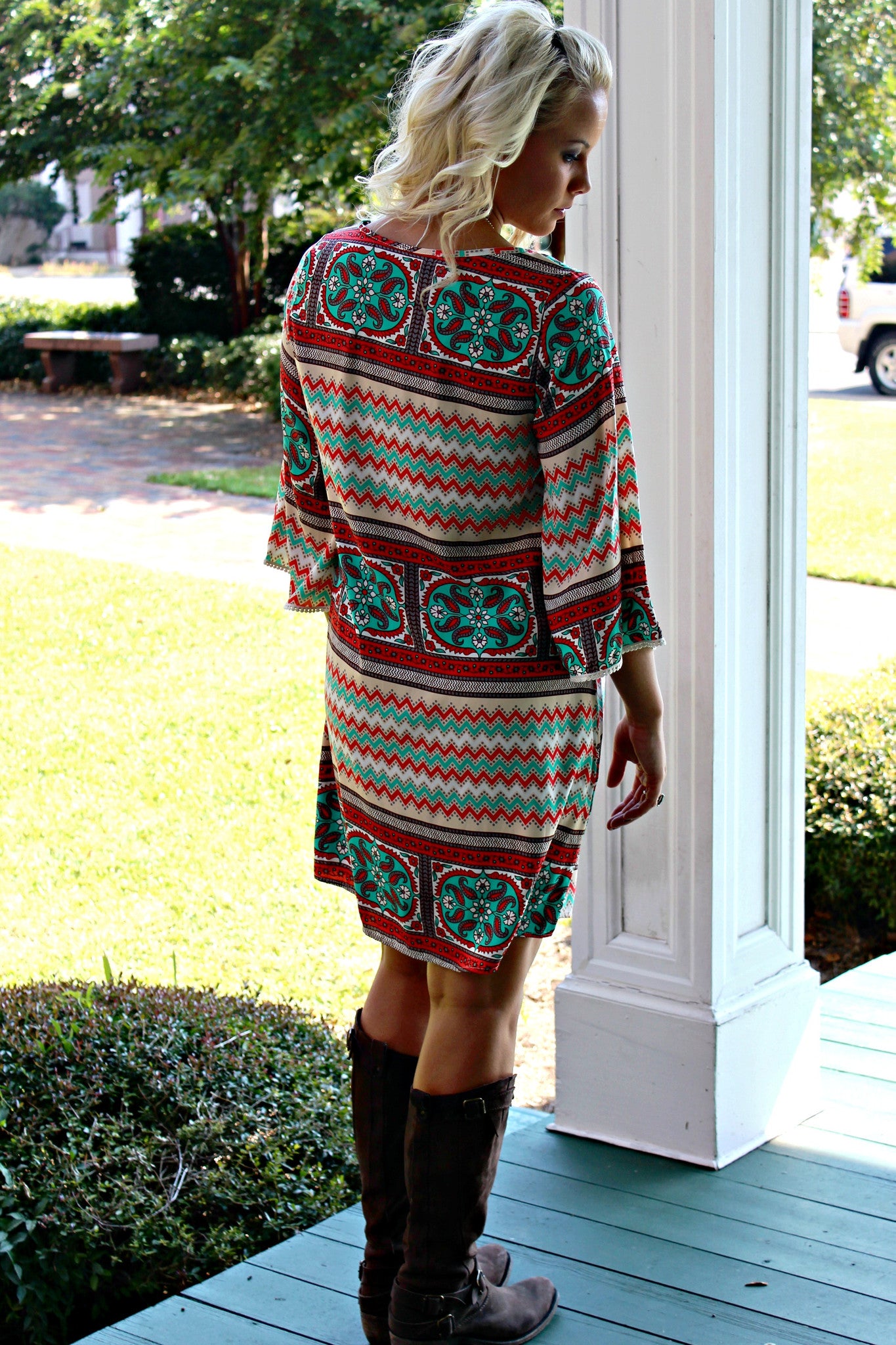 Tabitha Dress, Green/Coral