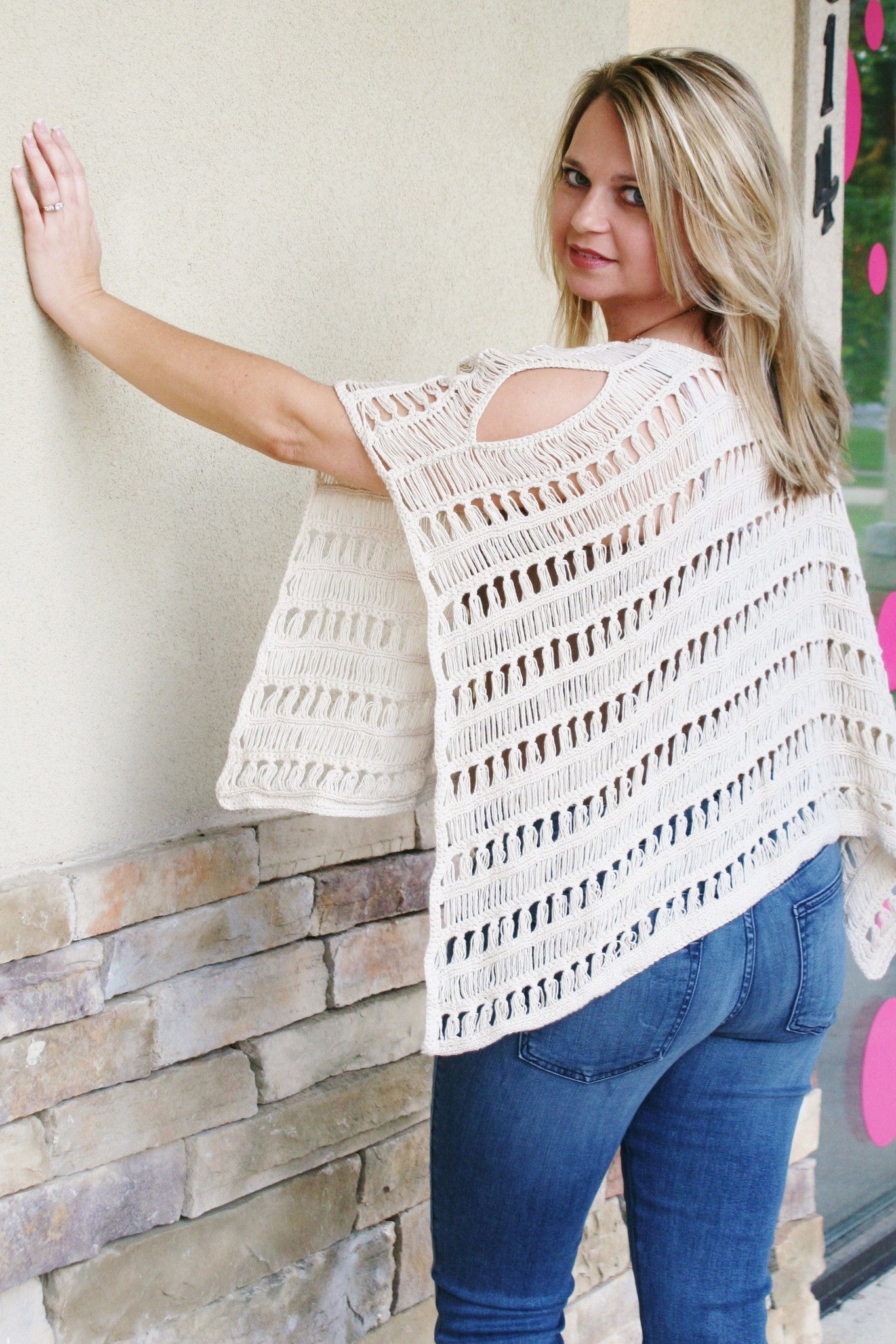 Aryn K: Margarette Poncho Top, Ivory