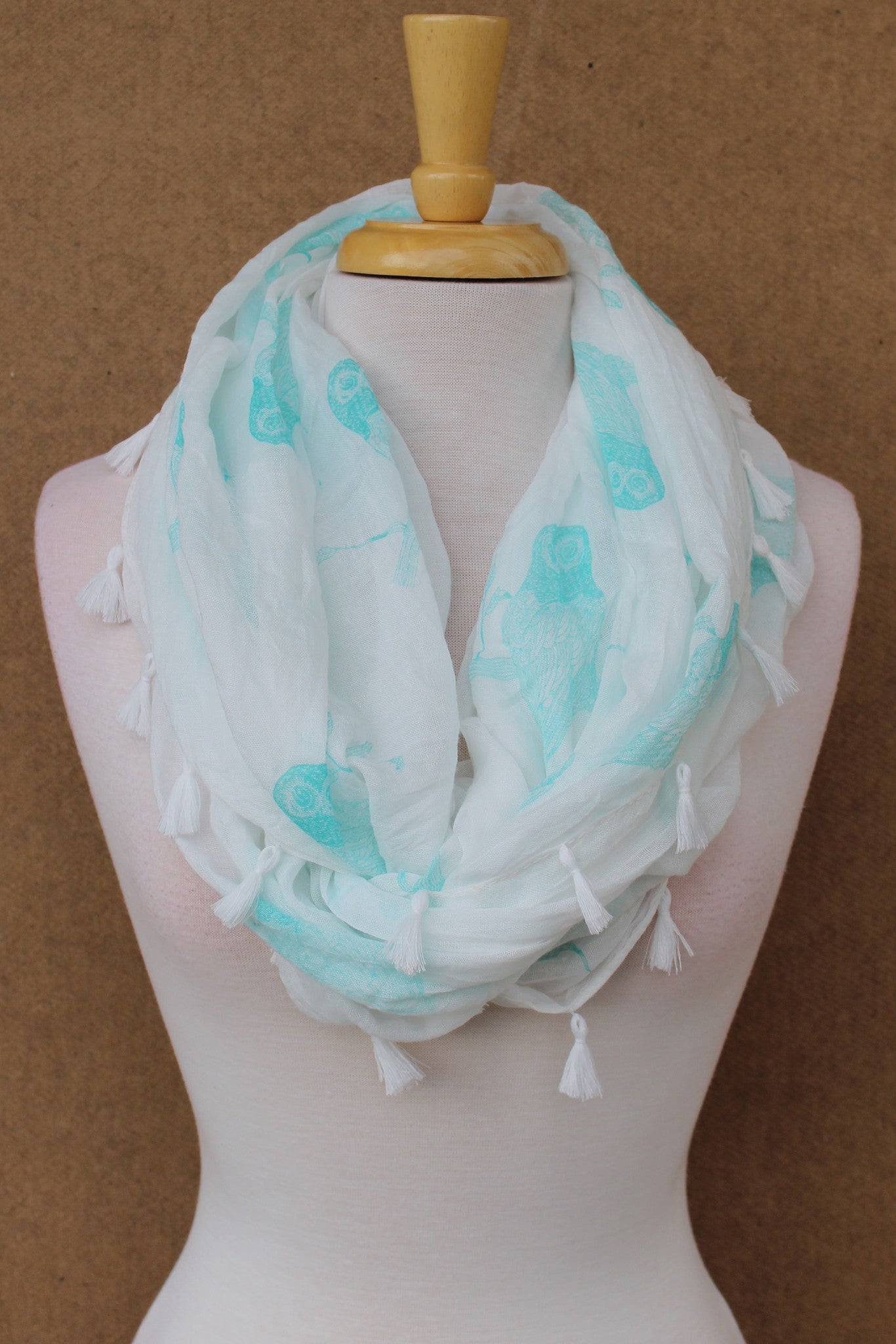 Owl Infinity Scarf, White