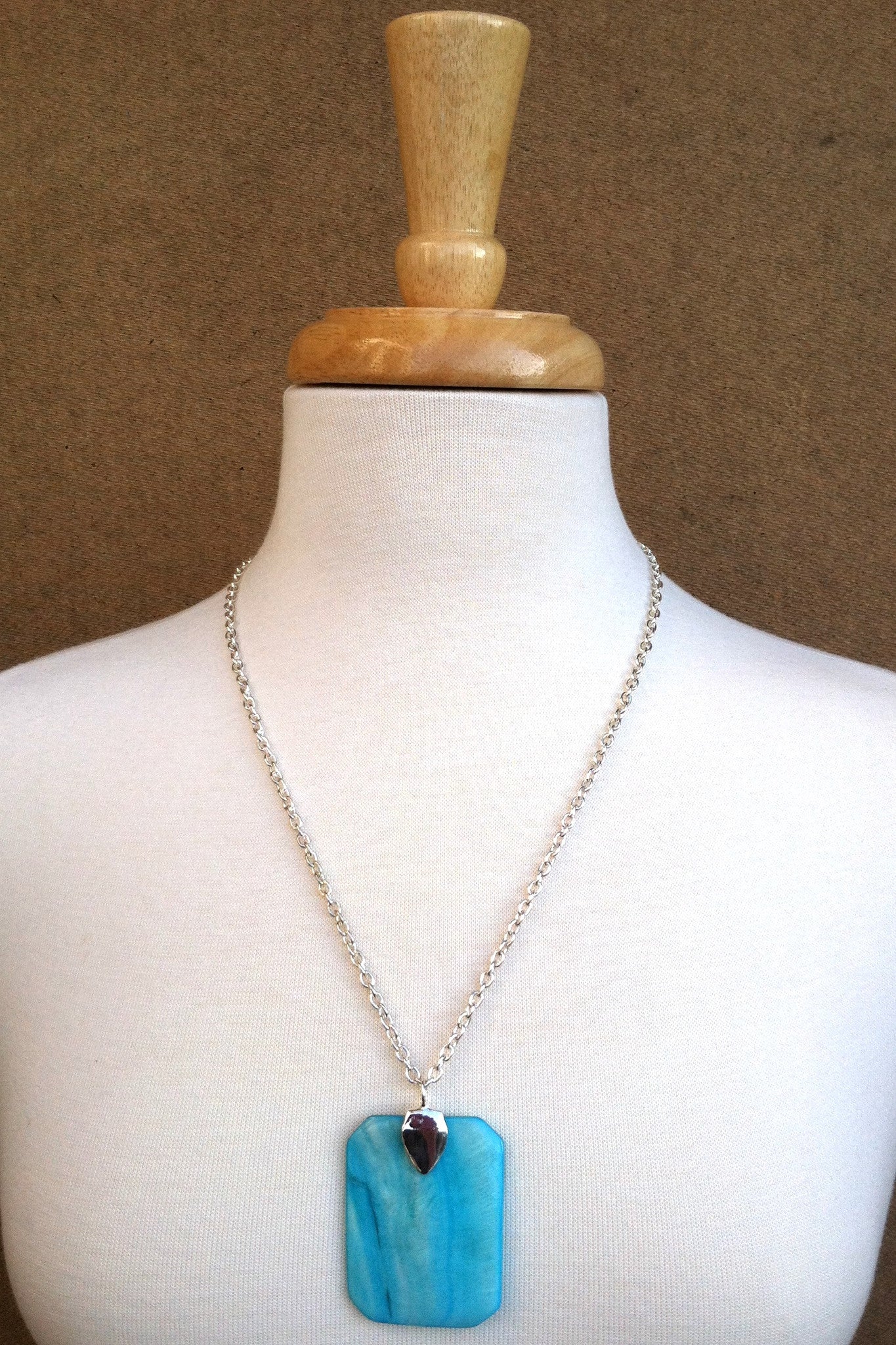 Square Pendant Necklace - Bright Blue