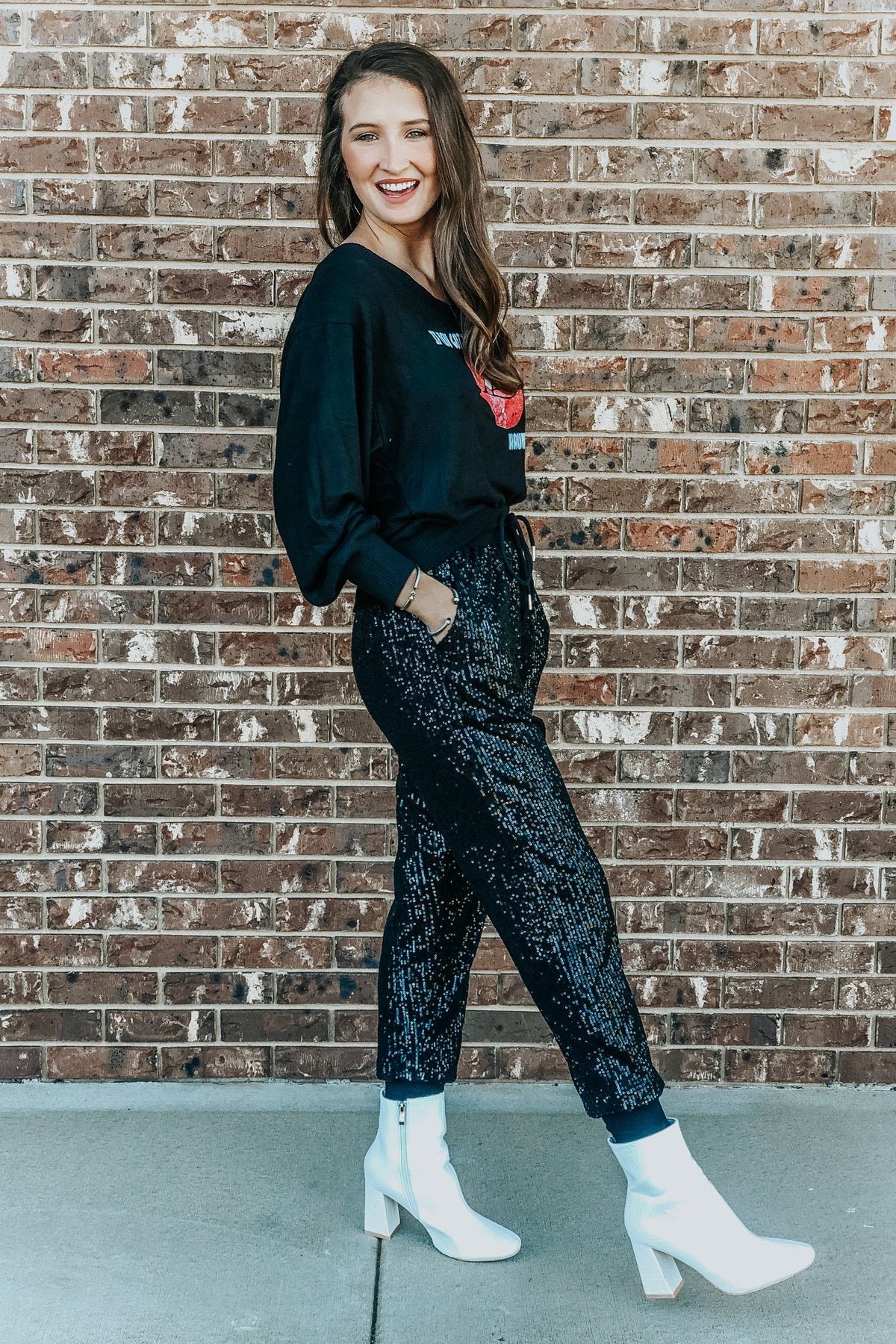 Sequin Joggers, Black