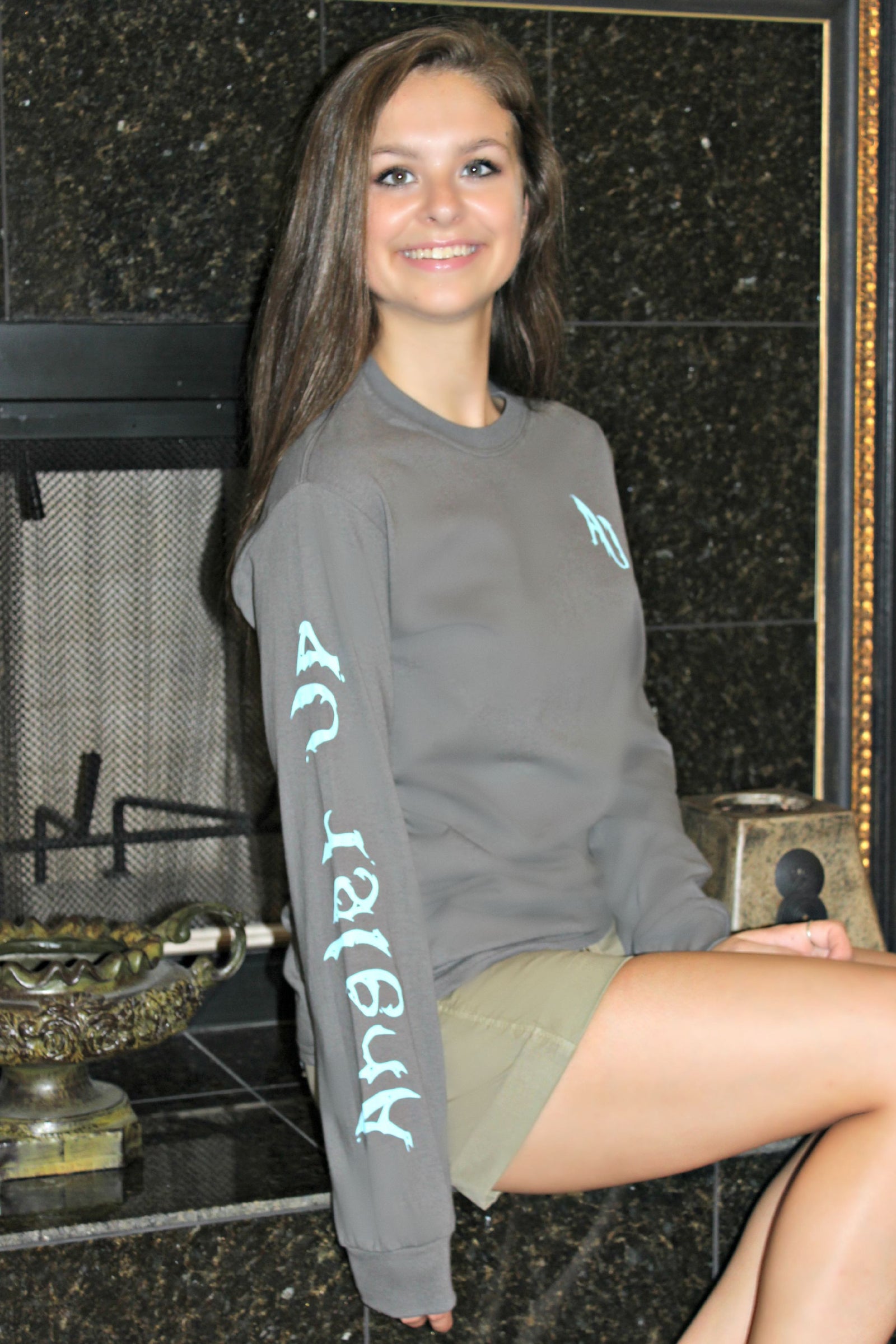 Angler Up: Men's Long Sleeve Tee, Gray/Blue