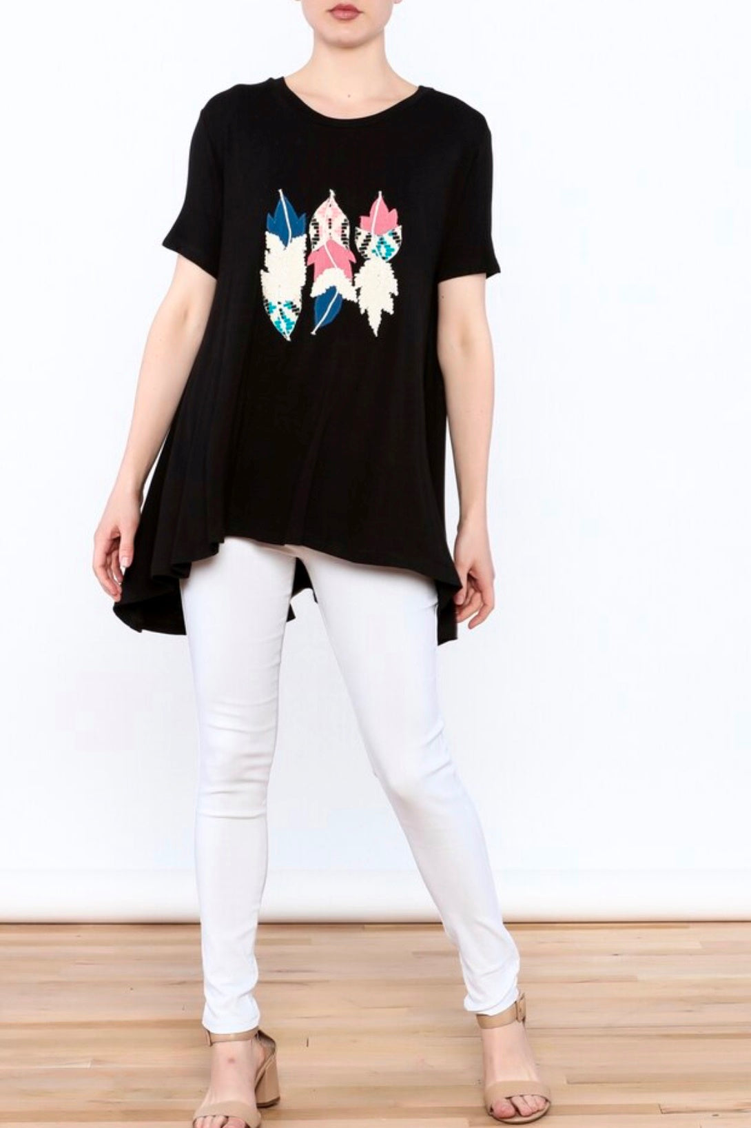Judith March: Feather Applique Tee, Black