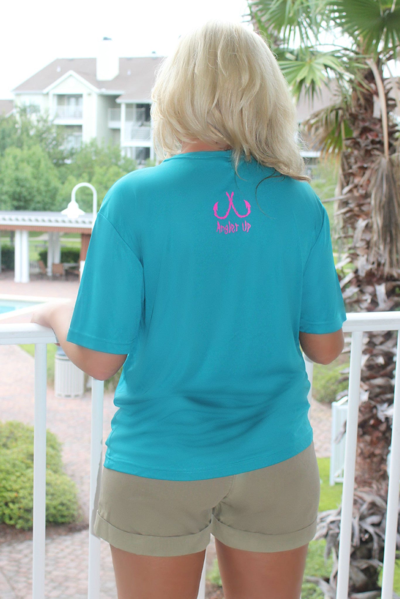 Angler Up: Short Sleeve Performance Tee, Turquoise/Pink