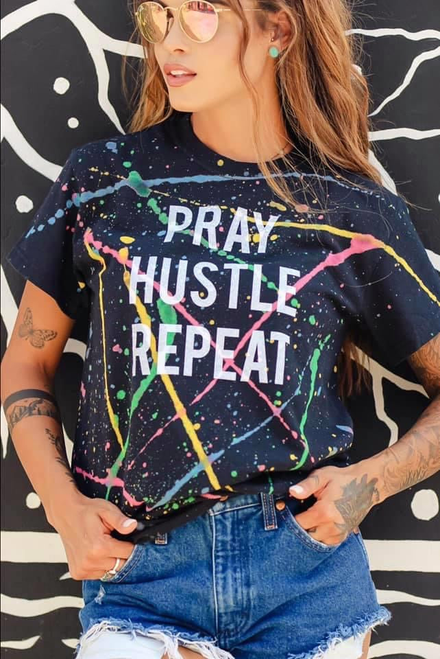Pray Hustle Repeat Tee, Black