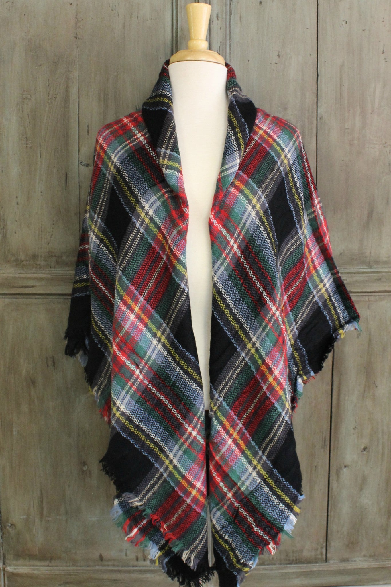 Plaid Blanket Scarf, Multi/Navy