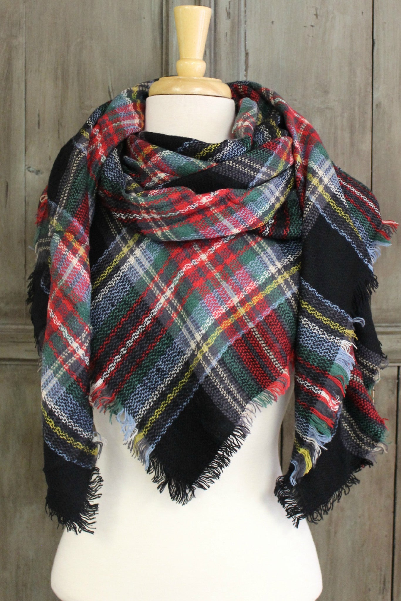 Plaid Blanket Scarf, Multi/Navy