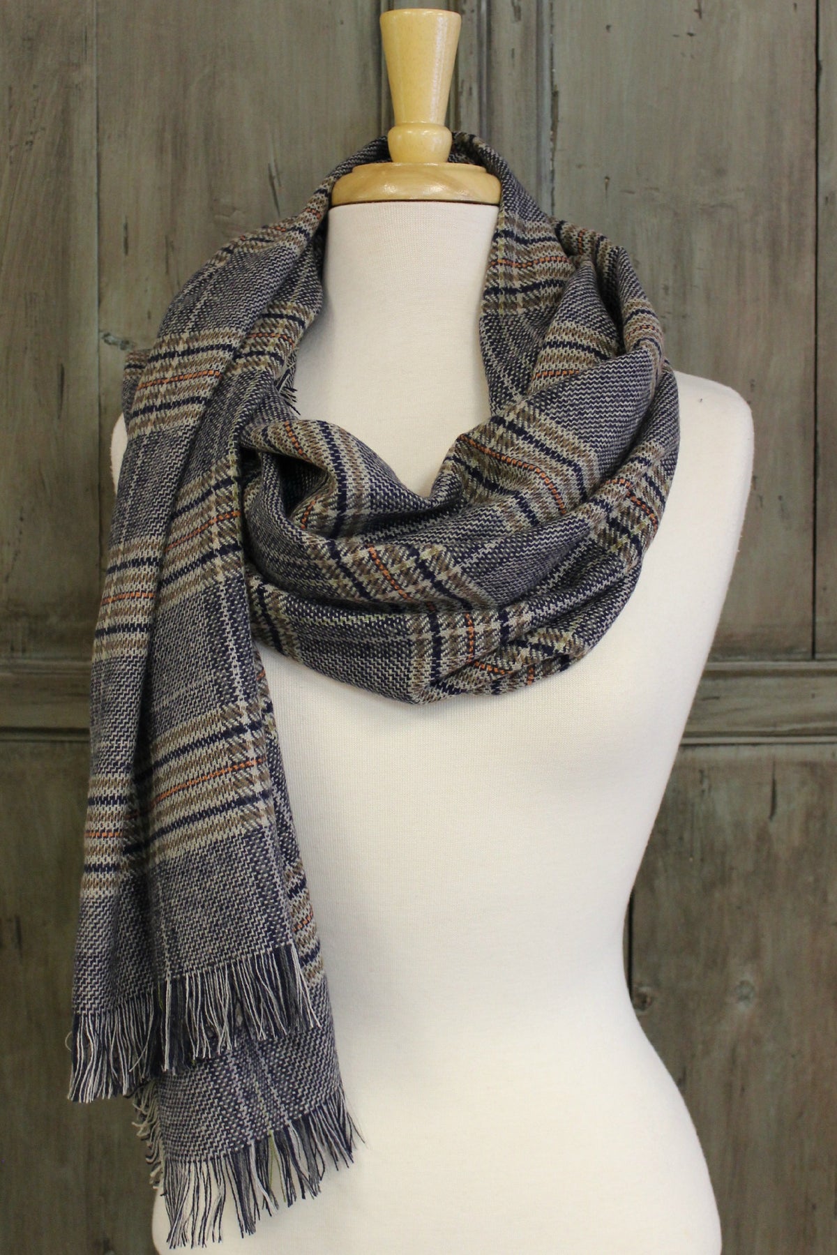 Plaid Fringed Scarf, Blue