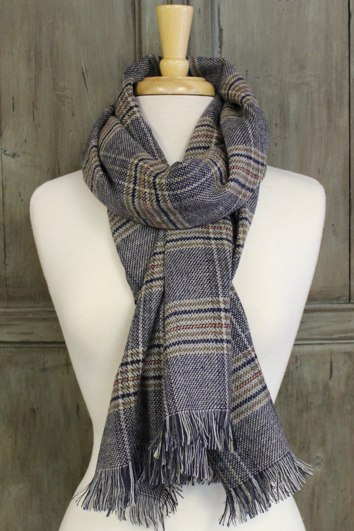 Plaid Fringed Scarf, Blue