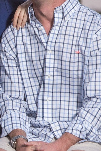Southern Marsh: Madison Windowpane Dress Shirt, Navy and French Blue