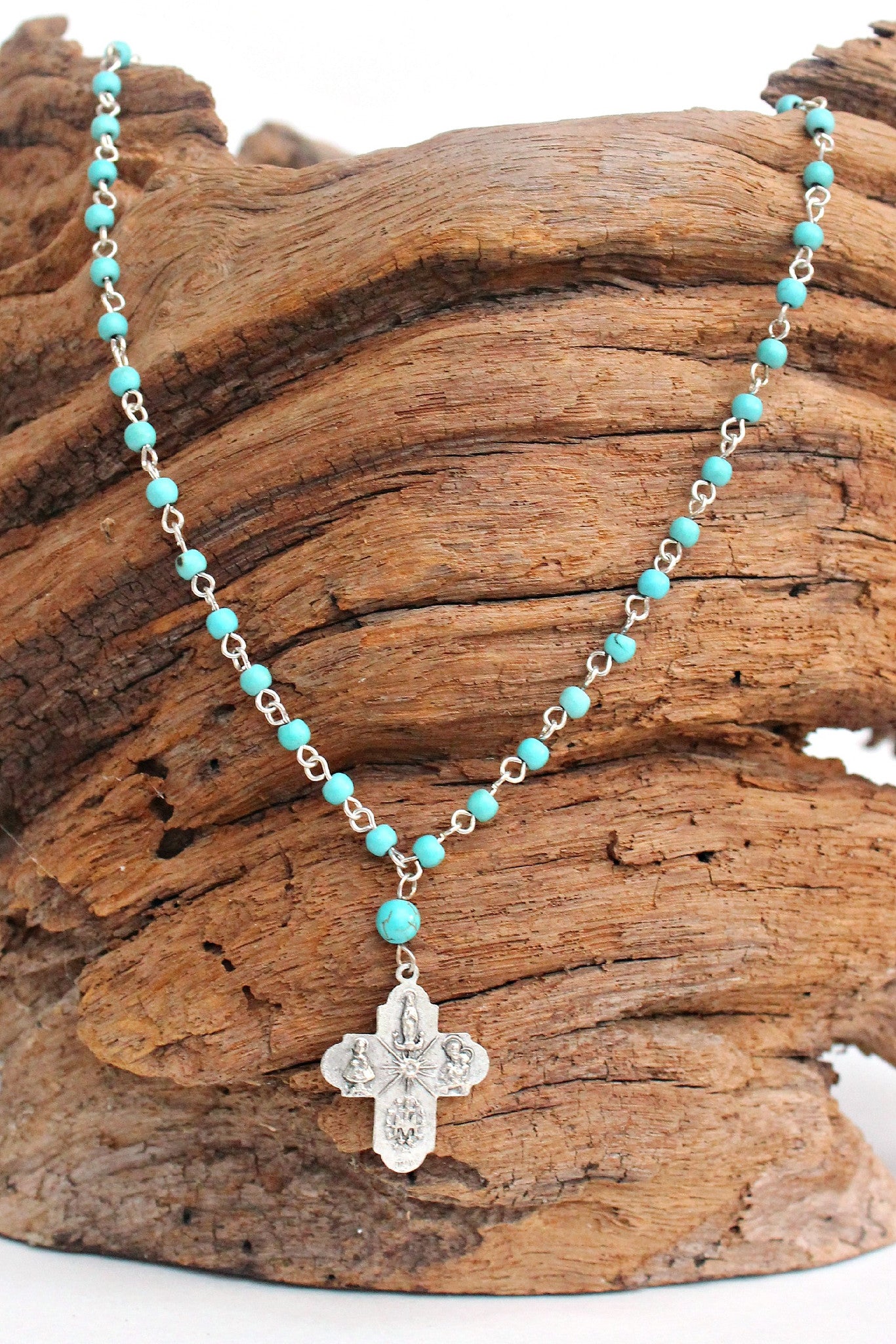 Susan Shaw Beaded Cross Necklace, Turquoise